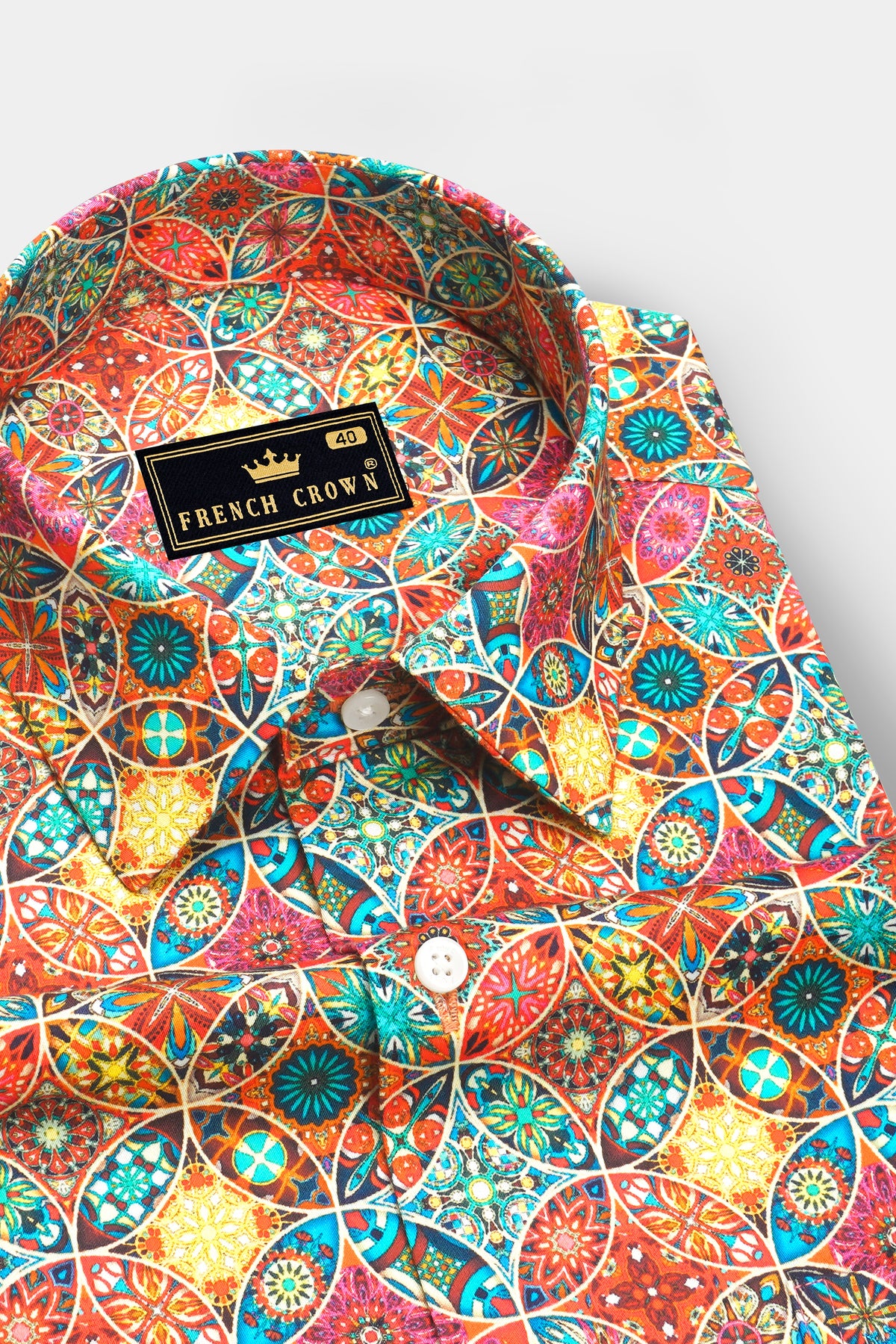 Kaleido-Poppy Orange And Dandelion Yellow Multicolor Geometric Tile Printed Subtle Sheen Super Soft Premium Cotton Shirt
