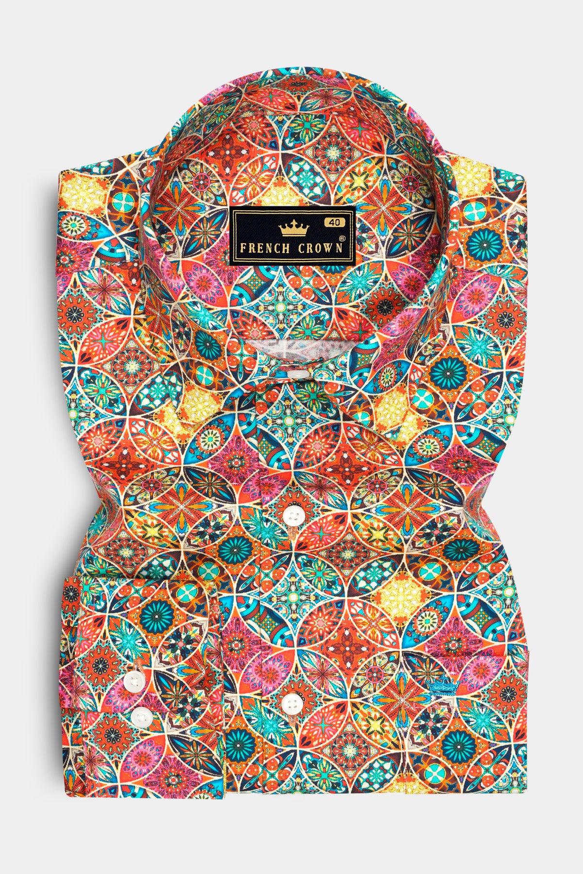 Kaleido-Poppy Orange And Dandelion Yellow Multicolor Geometric Tile Printed Subtle Sheen Super Soft Premium Cotton Shirt