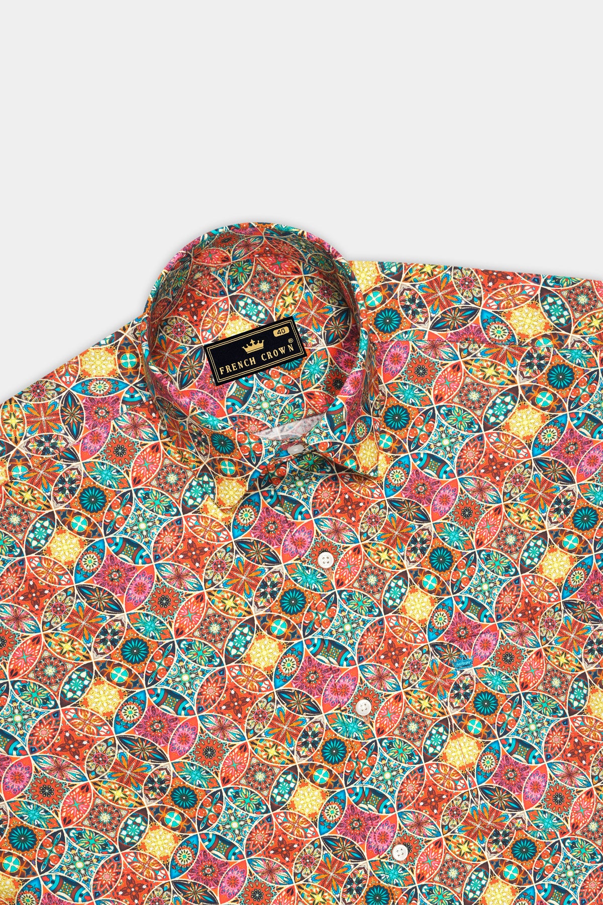 Kaleido-Poppy Orange And Dandelion Yellow Multicolor Geometric Tile Printed Subtle Sheen Super Soft Premium Cotton Shirt