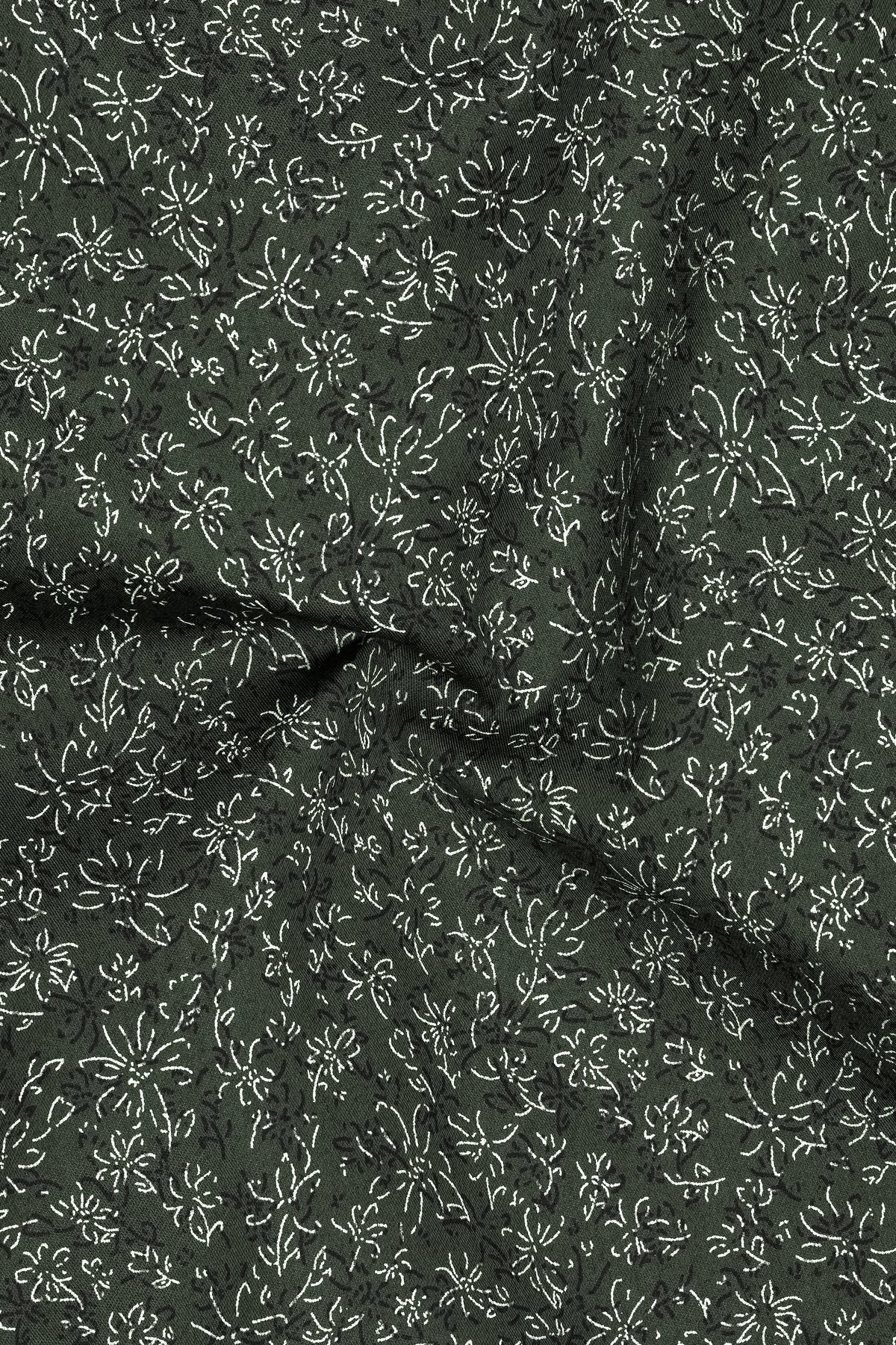 Fioren-Heavy Metal Green Mini Floral Printed Subtle Sheen Super Soft Premium Cotton Button Down Shirt