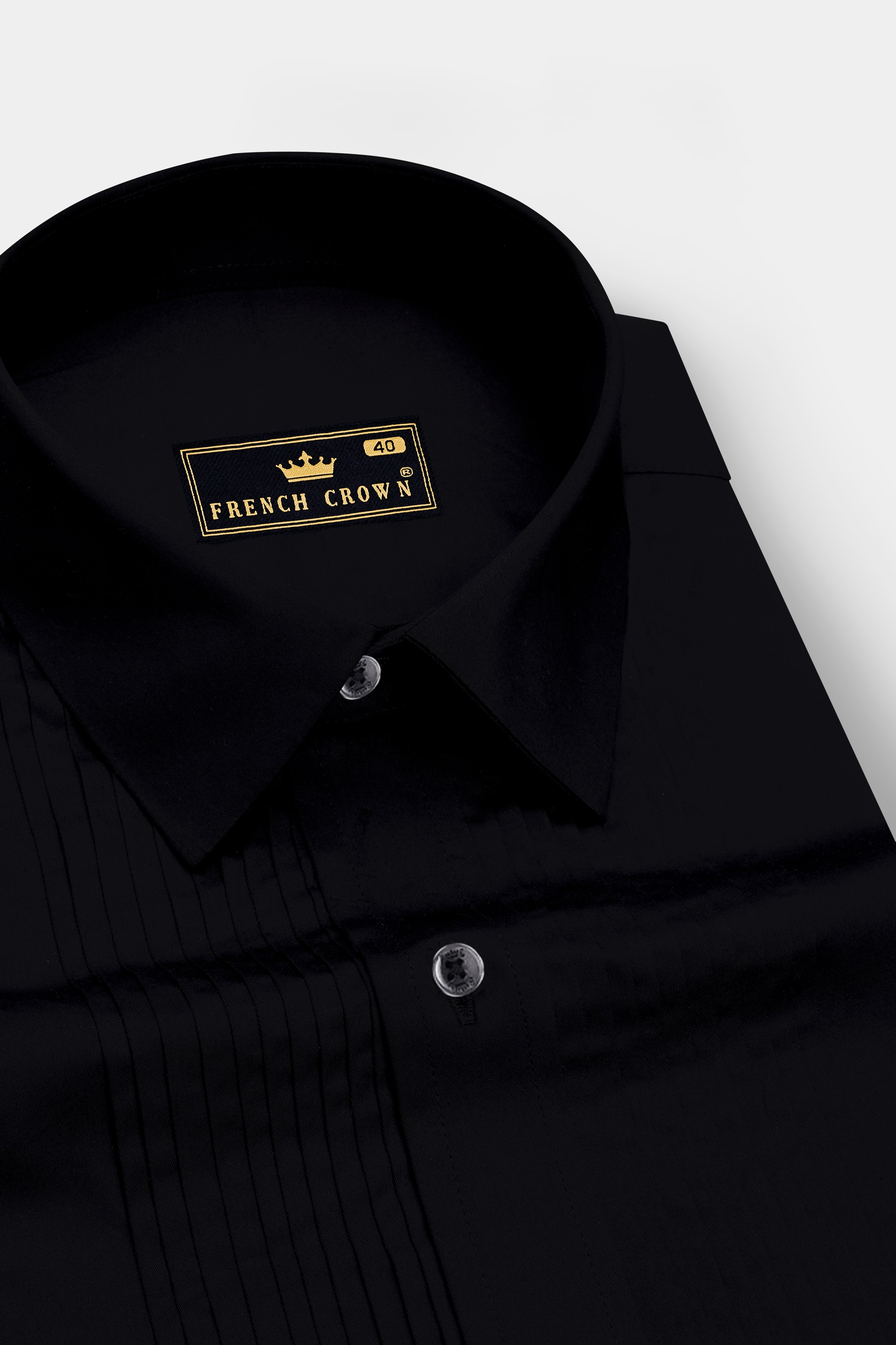 Noir-Jade Black French Cuff Subtle Sheen Super Soft Premium Cotton Tuxedo Dress Shirt