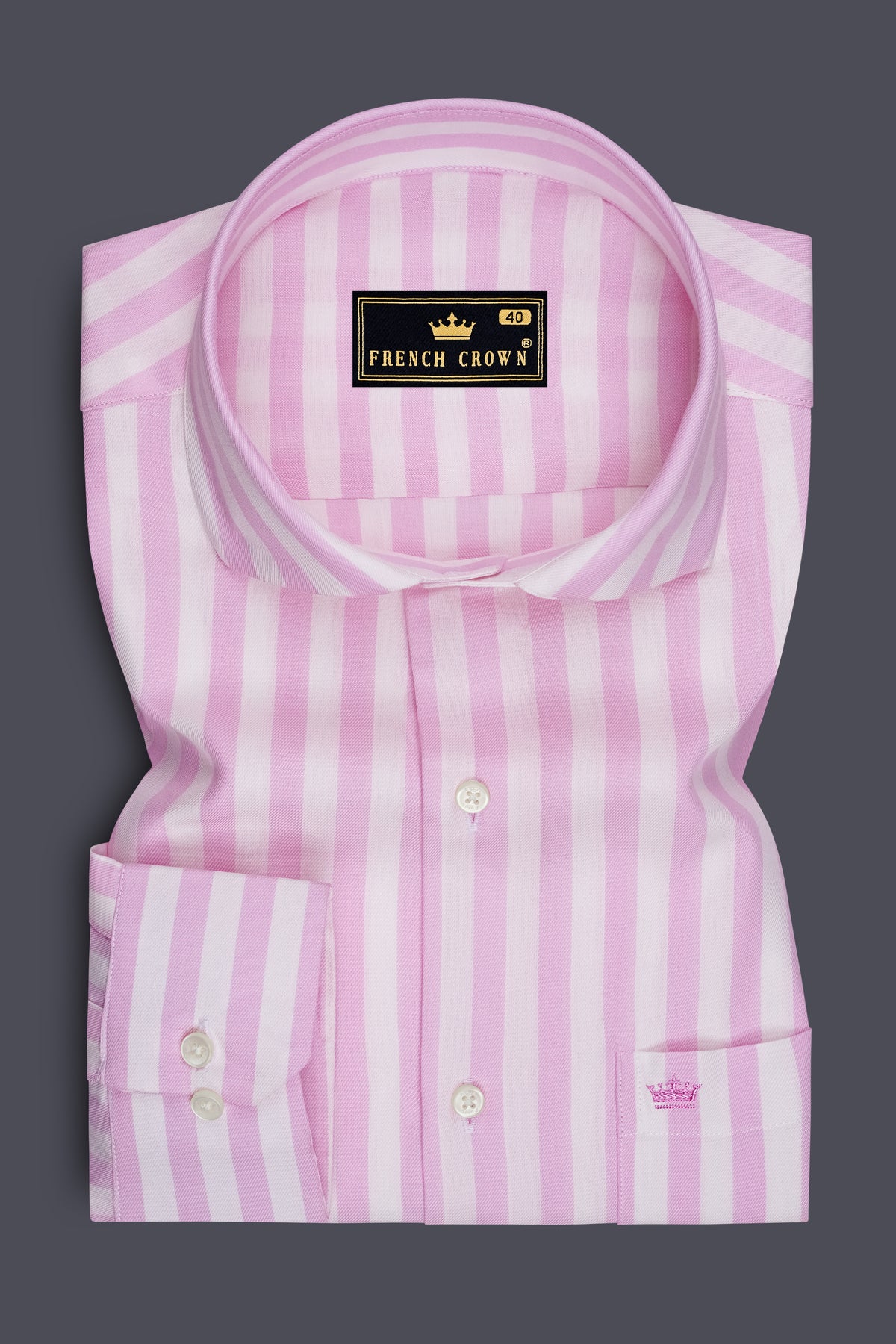 Roséline-Flare Pink And Bright White Candy Striped Super Soft Tencel Dress Shirt