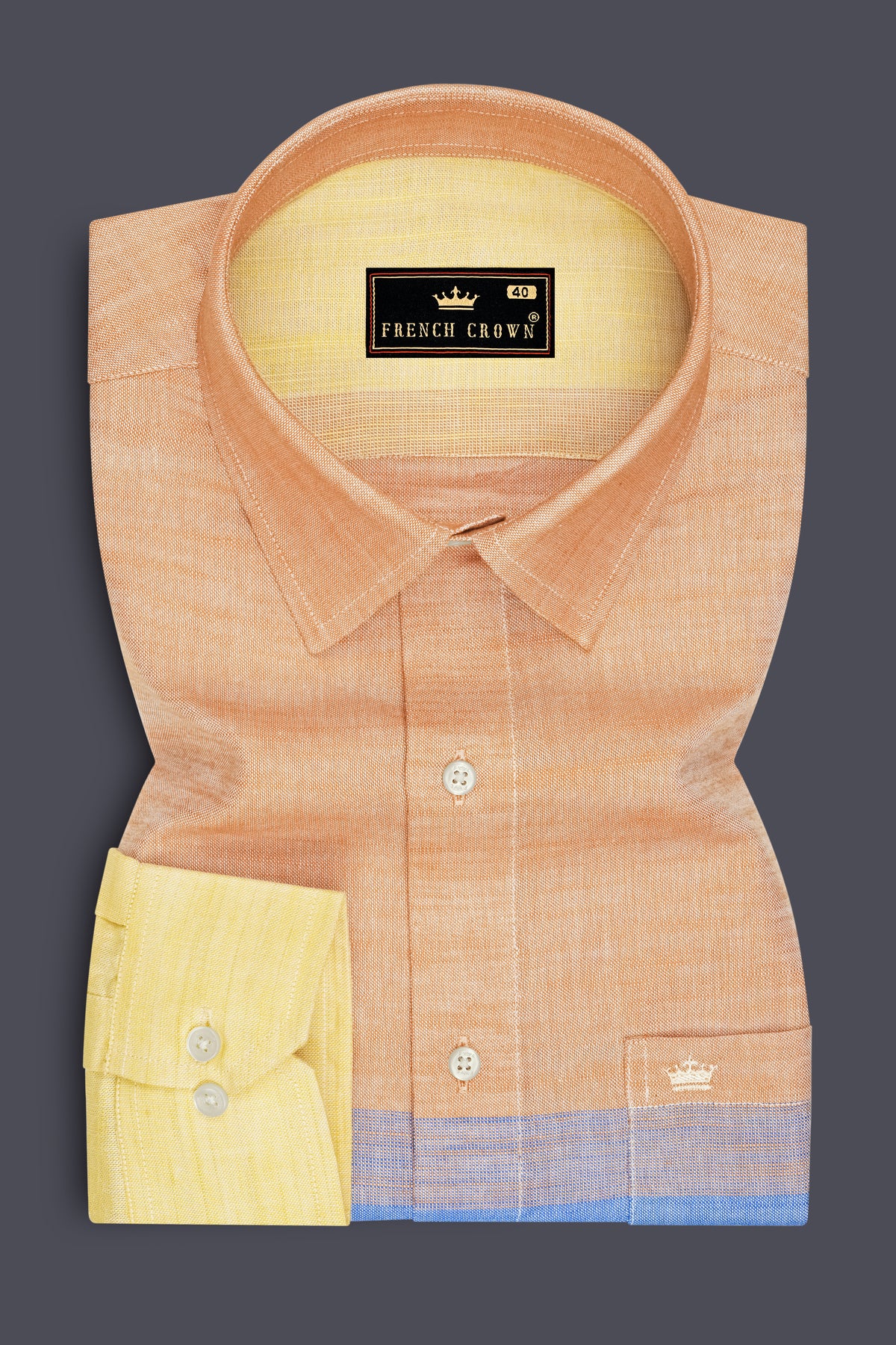 Mosaic-Tumbleweed Orange And Koi Blue Color Block Printed Jacquard Textured Premium Cotton Casual Shirt