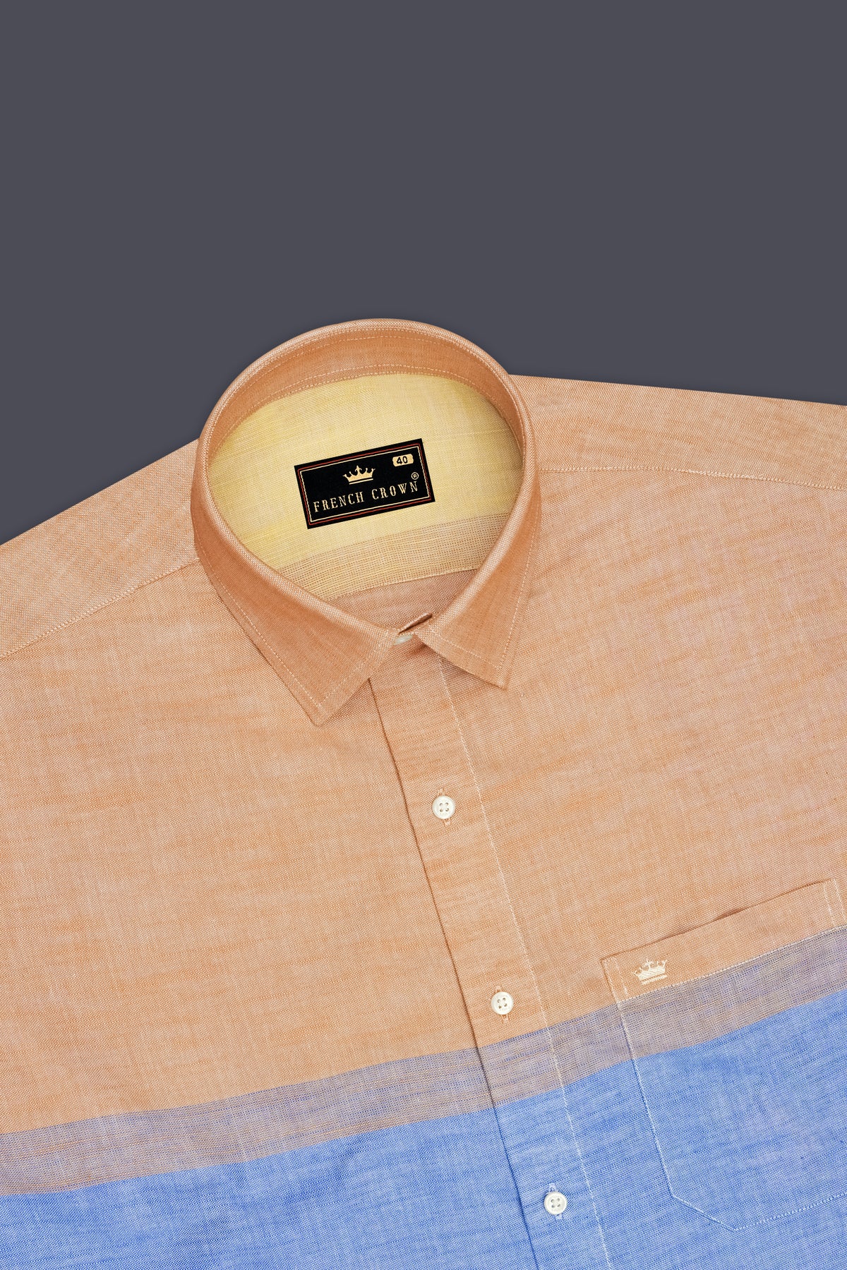 Mosaic-Tumbleweed Orange And Koi Blue Color Block Printed Jacquard Textured Premium Cotton Casual Shirt