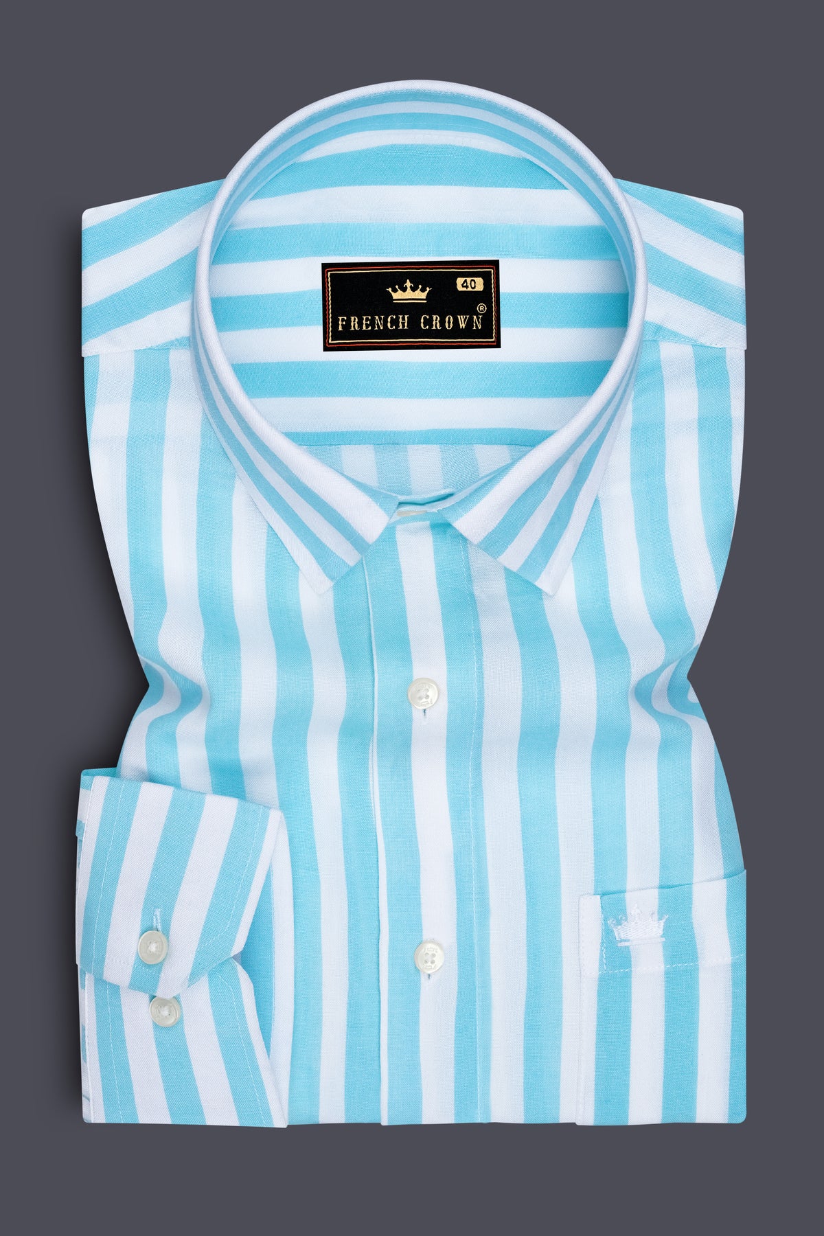 Celestine-Aquamarine Blue And Bright White Candy Striped Super Soft Tencel Dress Shirt
