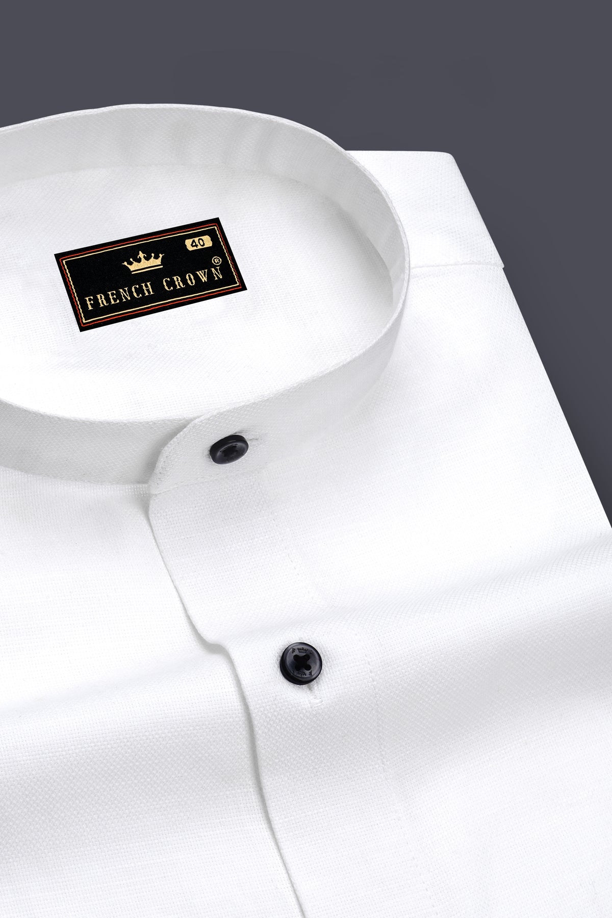 Alvion-Bright white Dobby Textured Premium Giza Cotton Mandarin Collar Casual Shirt