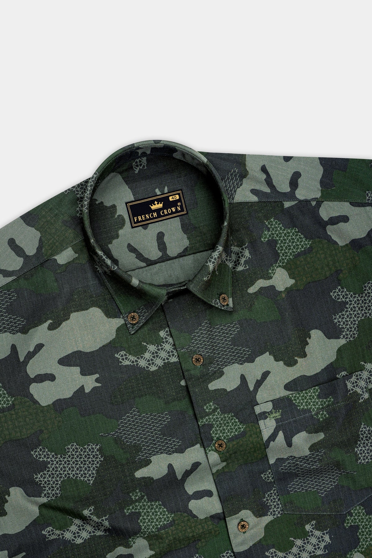 Cypress-Abbey Gray And Lunar Green Camouflage Printed Oxford Premium Cotton Dress Shirt