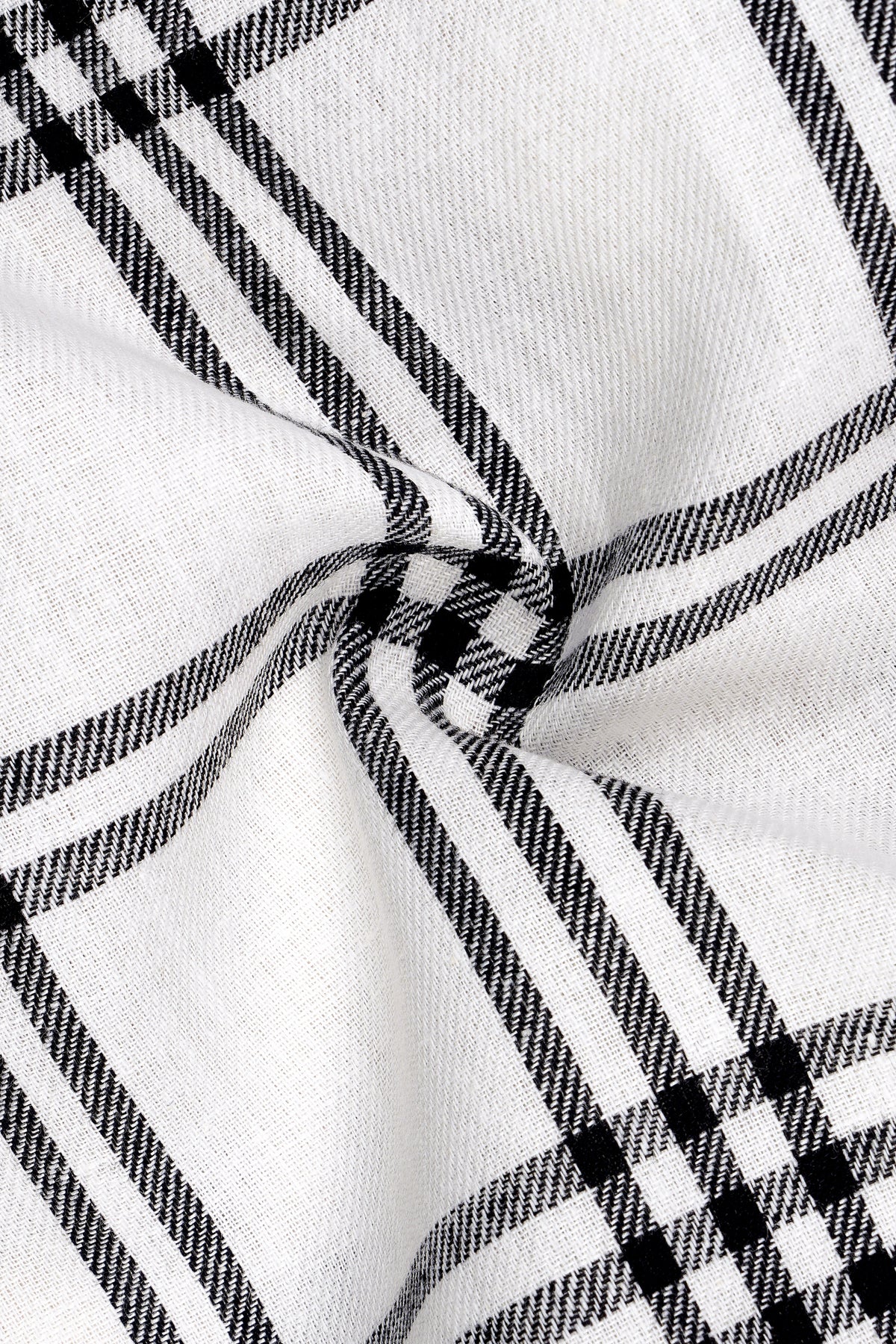 Tartan-Bright White And Jade Black Plaid Twill Premium Cotton Button Down Casual Shirt