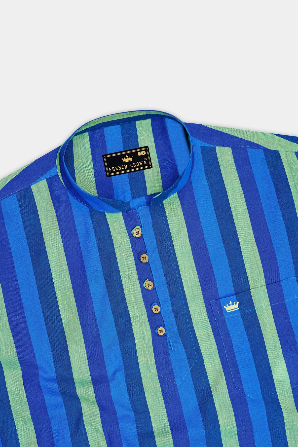 Elysian-Tory Blue And Surf Green Striped Luxurious Linen Casual Kurta Shirt