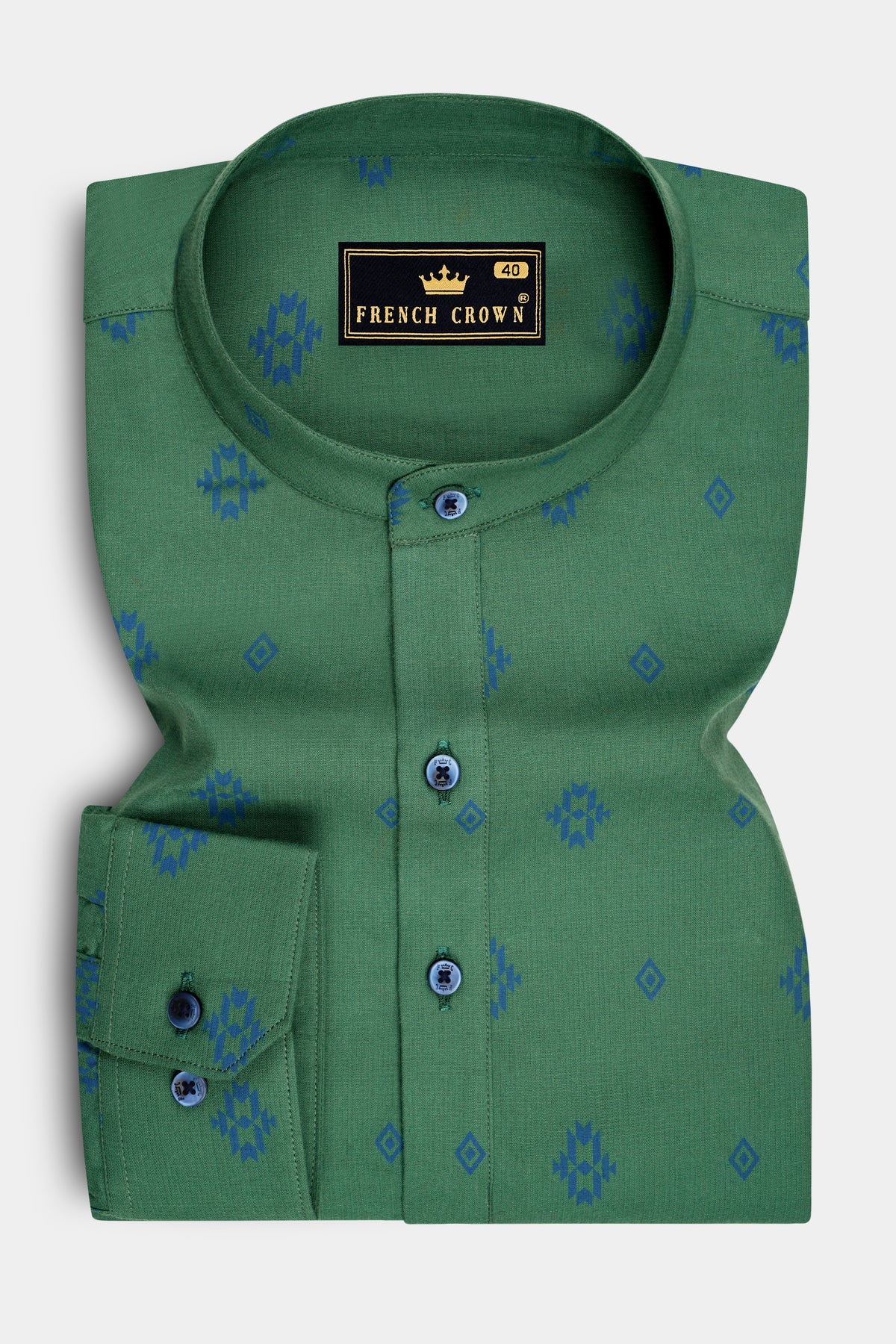 Eden-Como Green Printed Oxford Premium Cotton Mandarin Casual Shirt