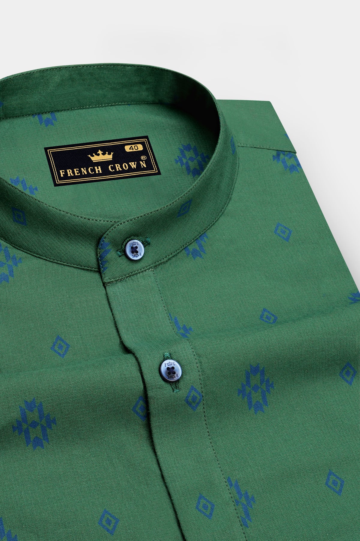 Eden-Como Green Printed Oxford Premium Cotton Mandarin Casual Shirt