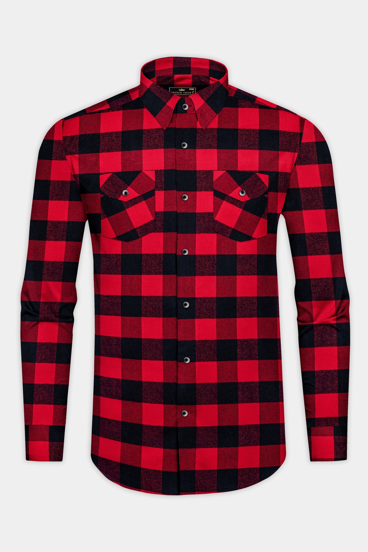 Onyx-Cadmium Red And Jade Black Buffalo Plaid Flannel Premium Cotton Designer Casual Shirt