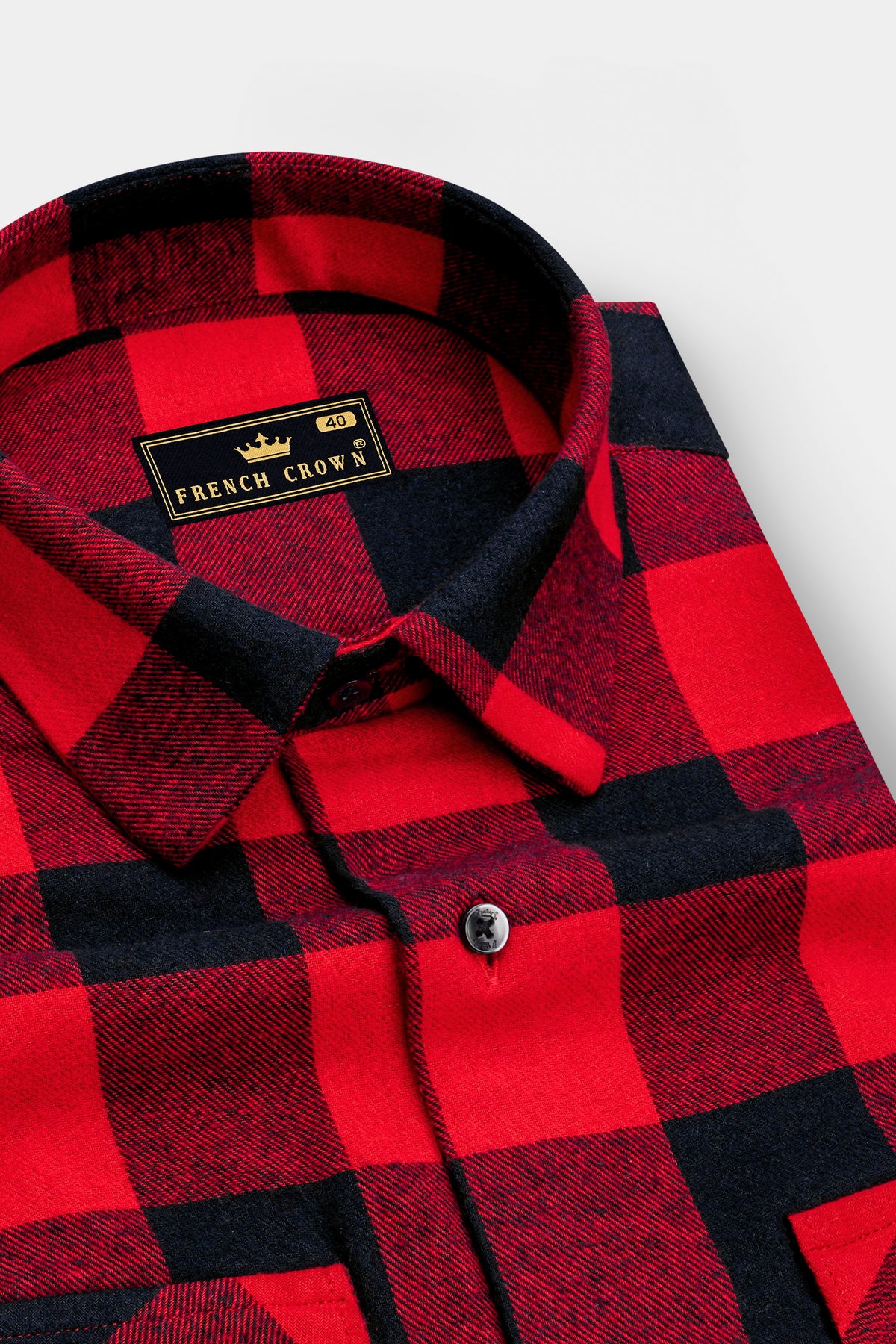 Onyx-Cadmium Red And Jade Black Buffalo Plaid Flannel Premium Cotton Designer Casual Shirt