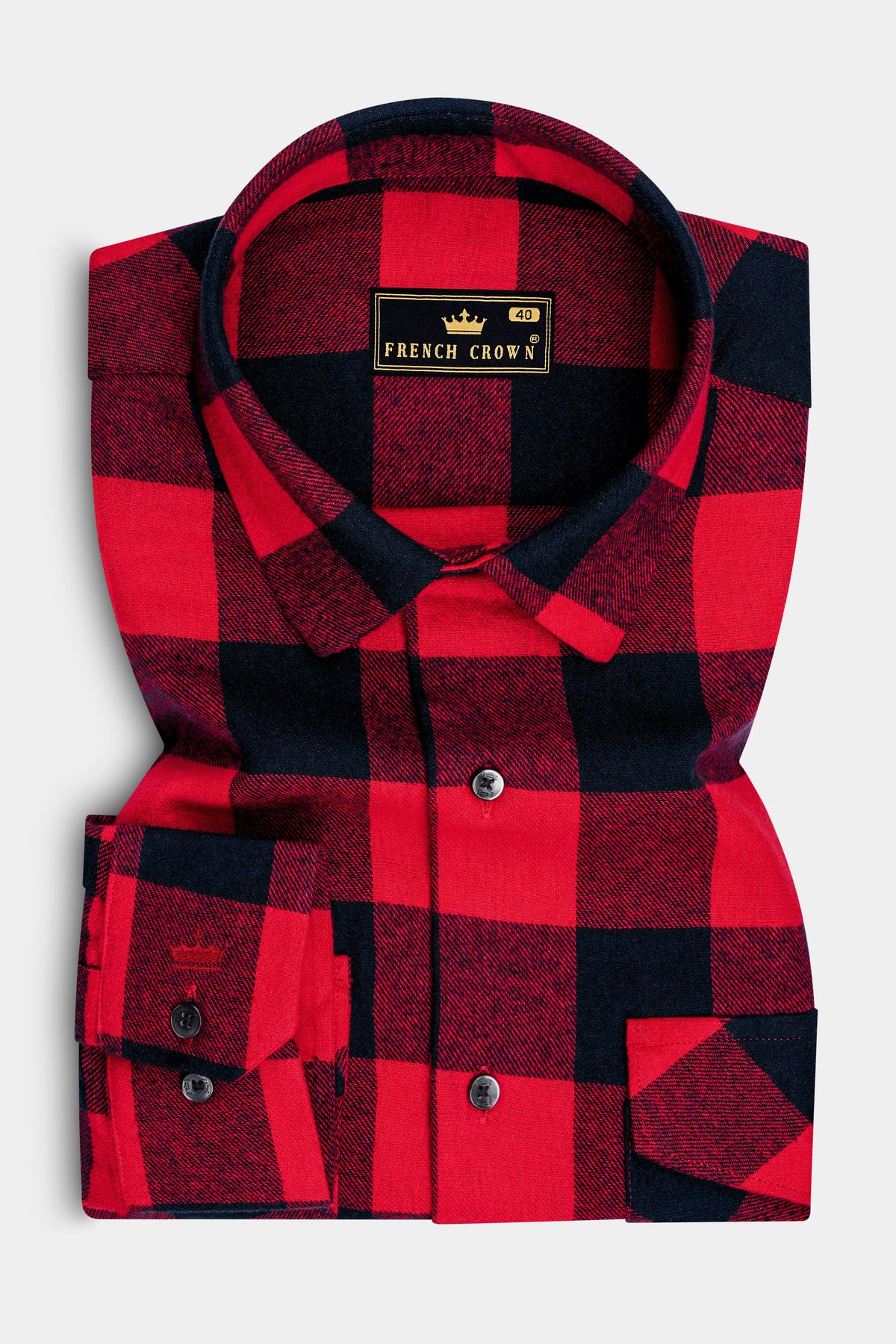 Onyx-Cadmium Red And Jade Black Buffalo Plaid Flannel Premium Cotton Designer Casual Shirt