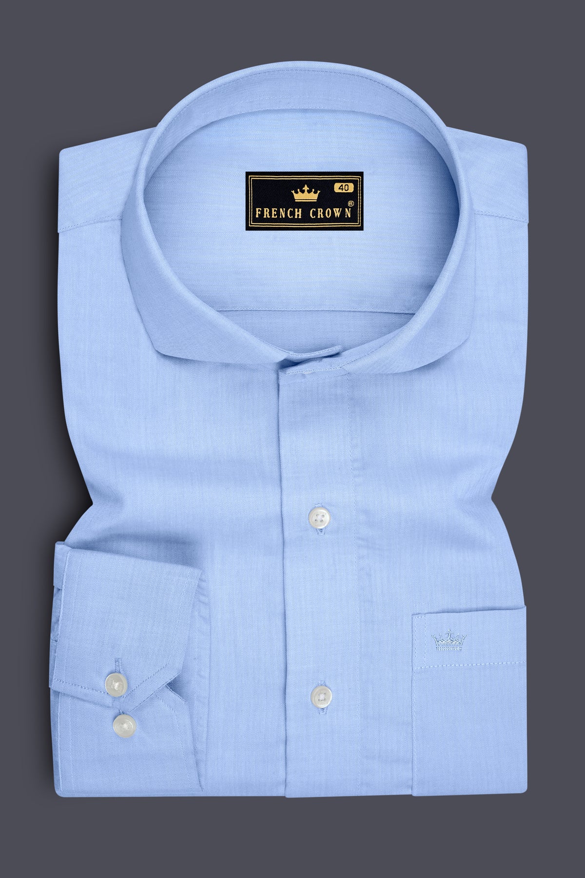 Orvian-Pale Blue Textured Herringbone Premium Cotton Cut Away Collar Dress Shirt