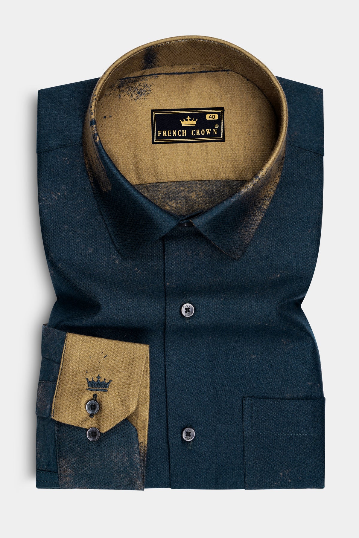 Arbor-Timber Blue And Limed Oak Brown Brush Stroke Printed Dobby Textured Premium Giza Cotton Casual Shirt