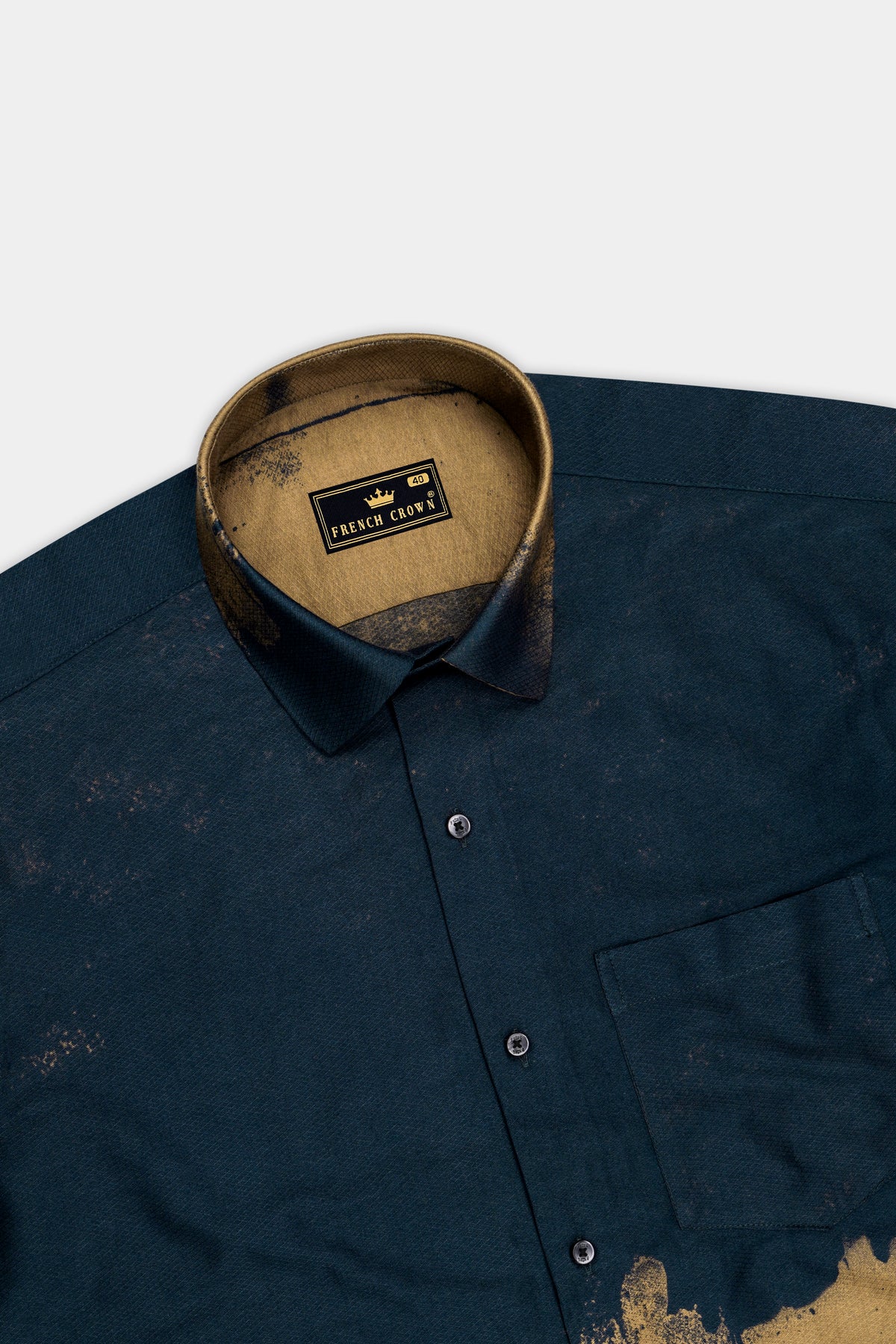 Arbor-Timber Blue And Limed Oak Brown Brush Stroke Printed Dobby Textured Premium Giza Cotton Casual Shirt
