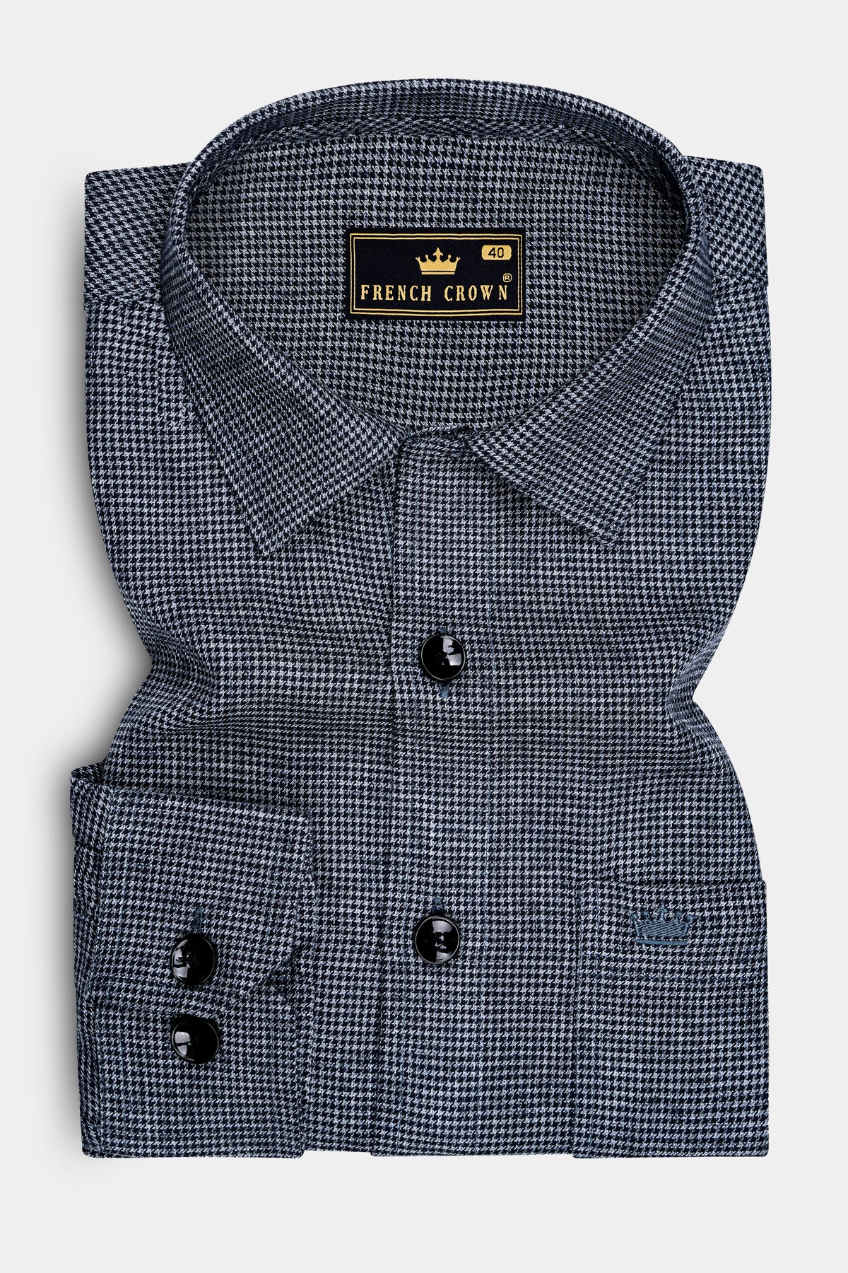 Vanta-Nevada Gray Houndstooth Textured Premium Cotton Dress Shirt