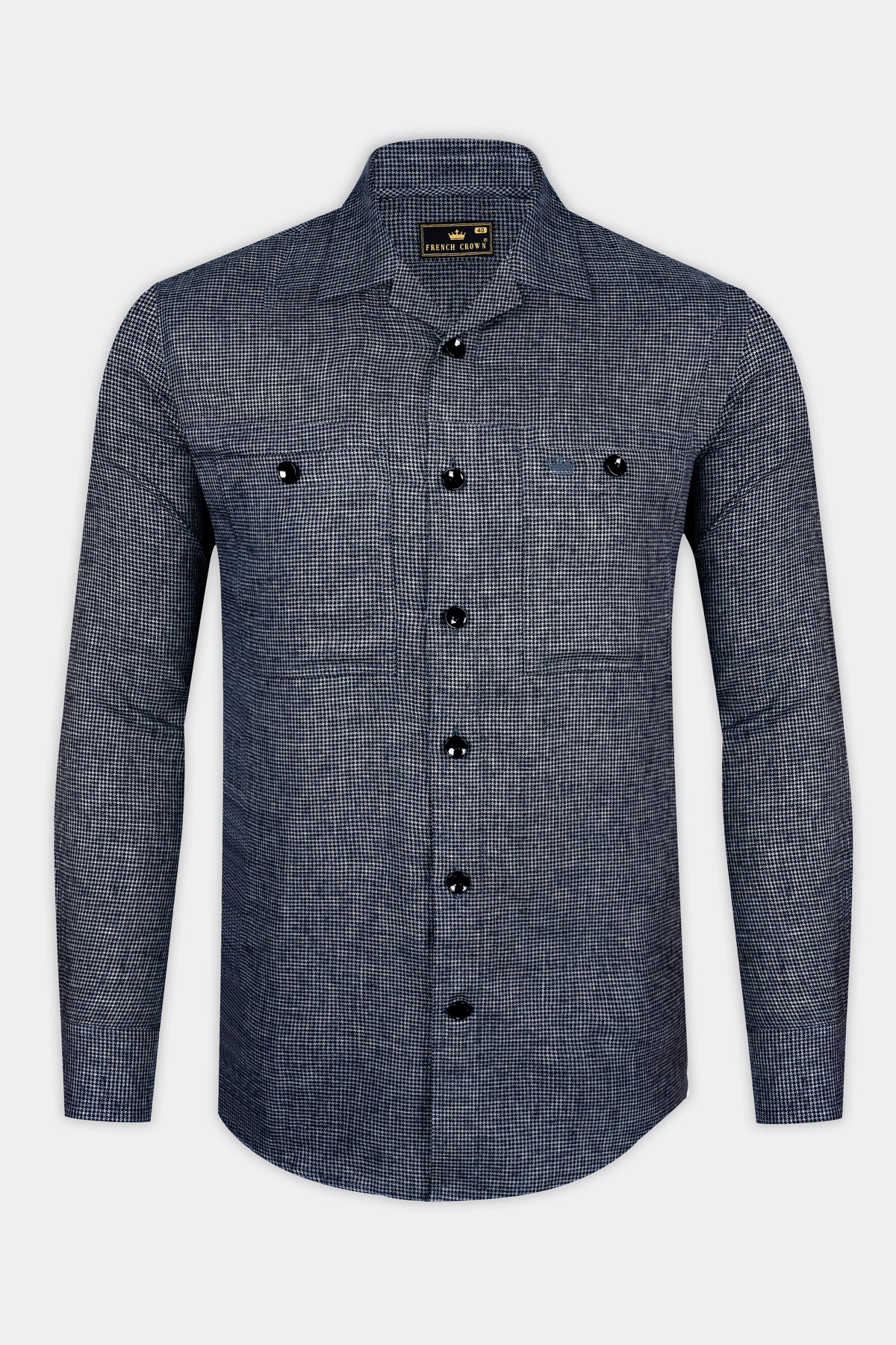 Vanta-Nevada Gray Houndstooth Textured Premium Cotton Dress Shirt