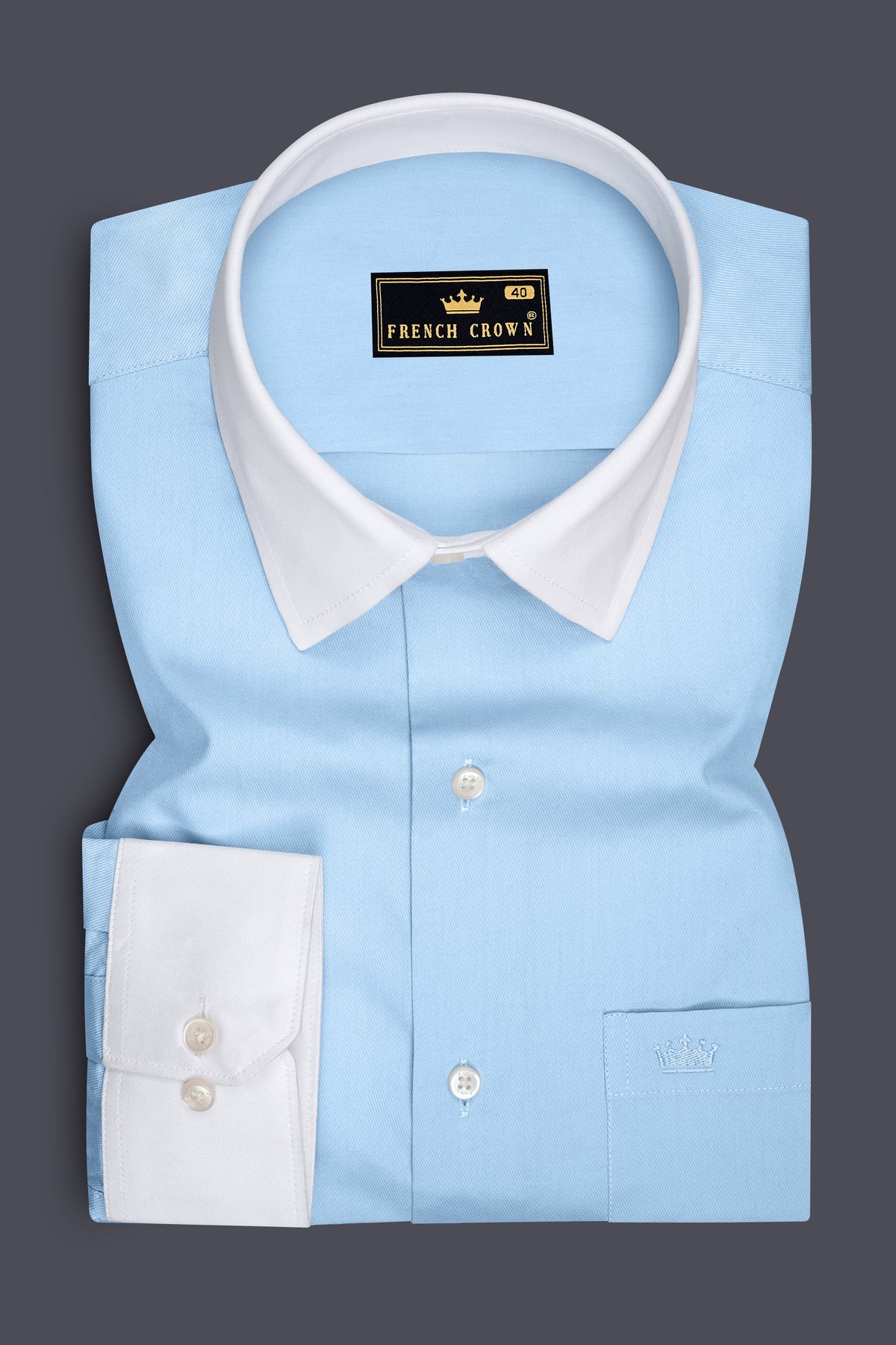 Nivelle-Cornflower Blue Twill Premium Cotton White Cuff Collar Dress Shirt