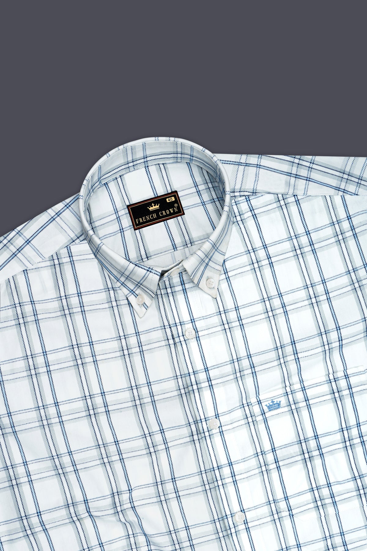 Ocevia-Bright White And Onahau Blue Poplin Giza Cotton Button Down Semi Formal Shirt