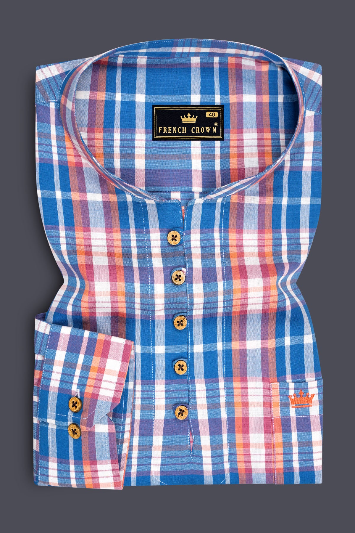 Virelle-Topaz Blue And Flamingo Pink Poplin Giza Cotton Casual Kurta Shirt
