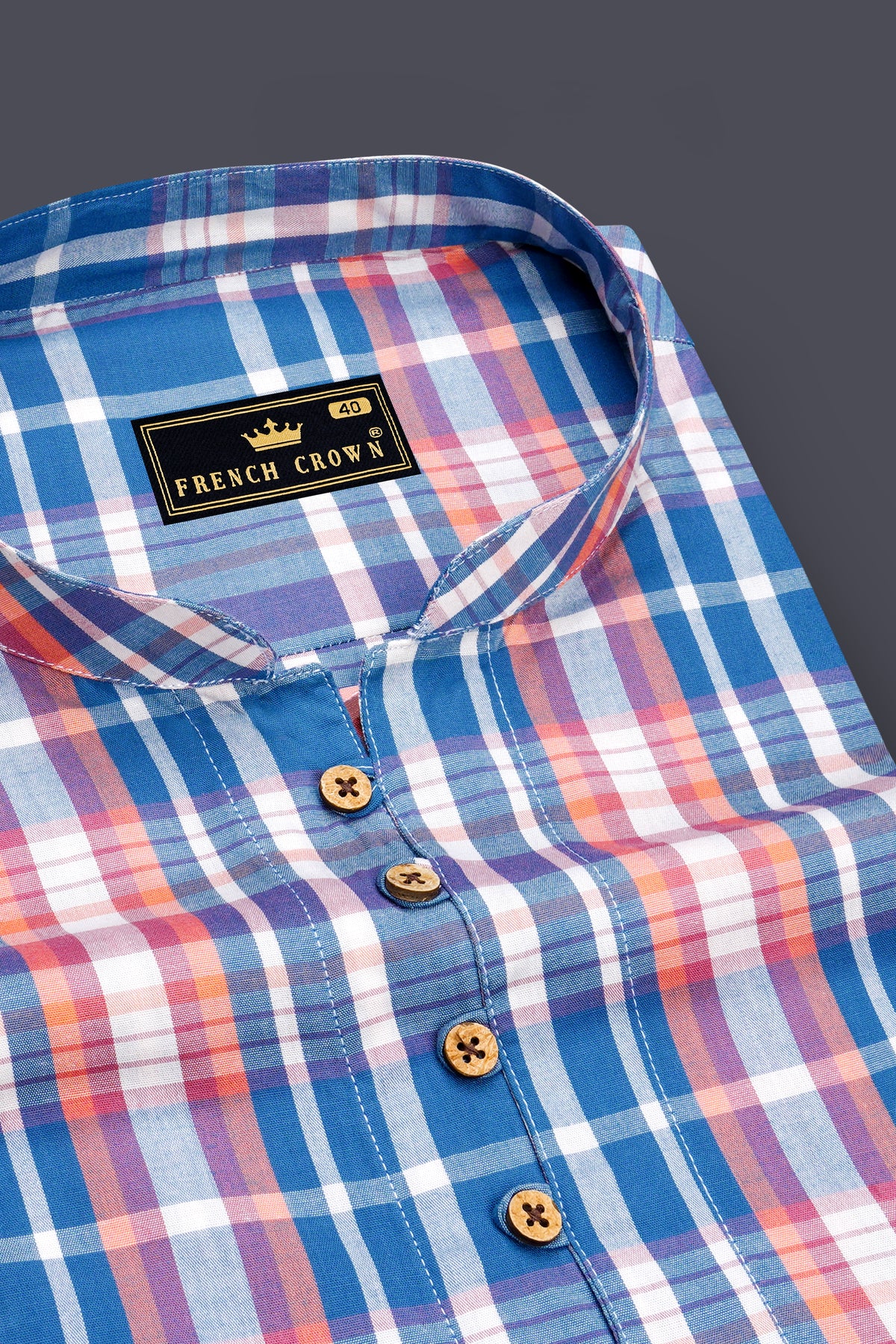 Virelle-Topaz Blue And Flamingo Pink Poplin Giza Cotton Casual Kurta Shirt