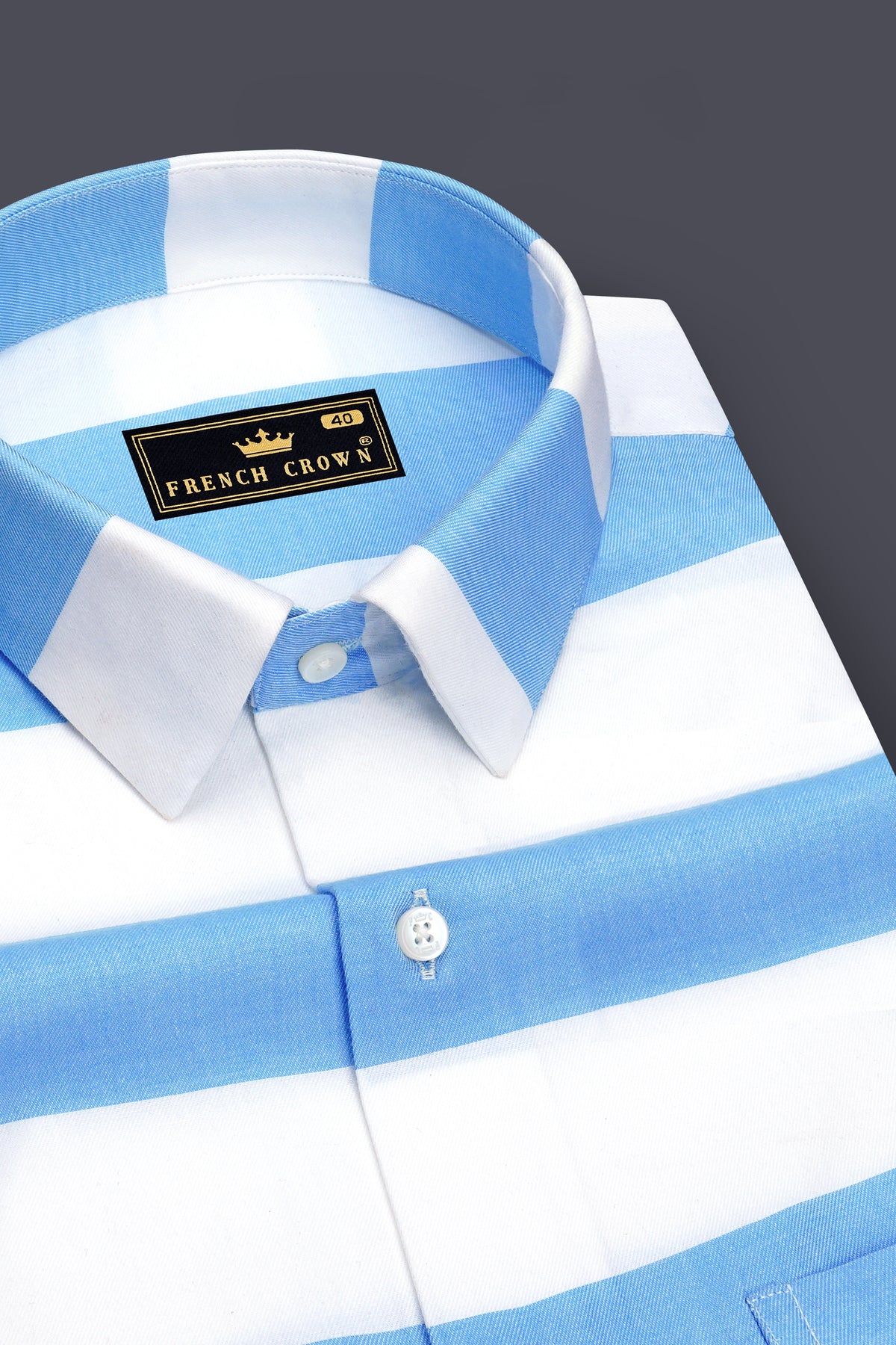 Straven-Denim Blue And Bright White Horizontal Striped Oxford Premium Cotton Casual Shirt