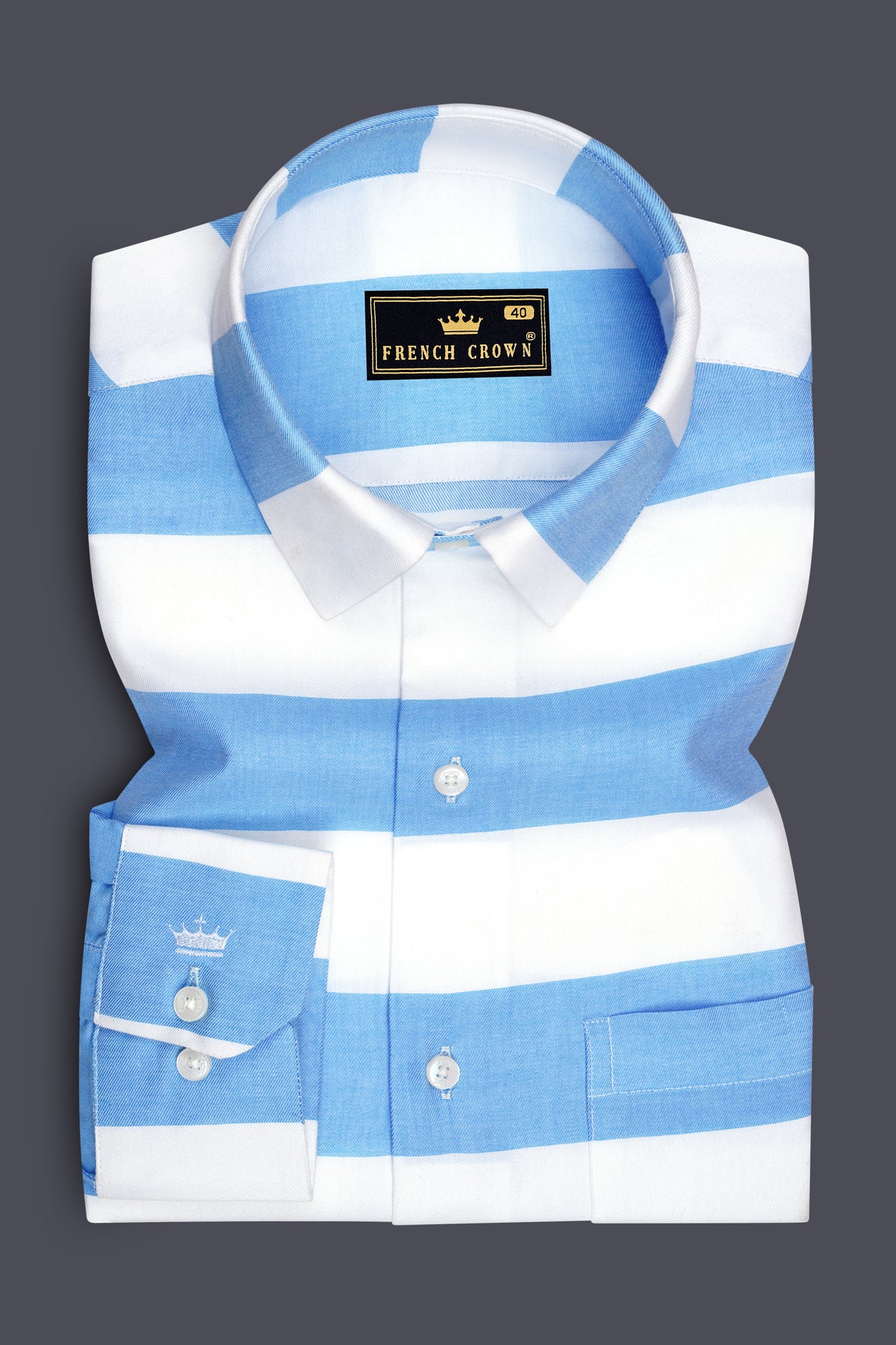 Straven-Denim Blue And Bright White Horizontal Striped Oxford Premium Cotton Casual Shirt