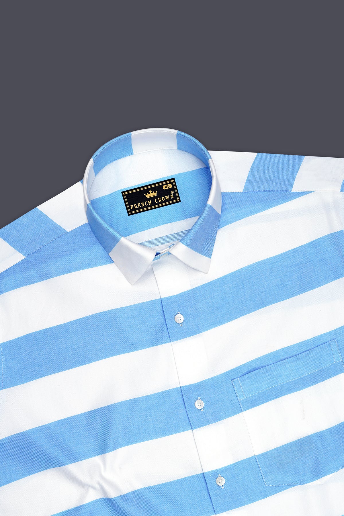 Straven-Denim Blue And Bright White Horizontal Striped Oxford Premium Cotton Casual Shirt