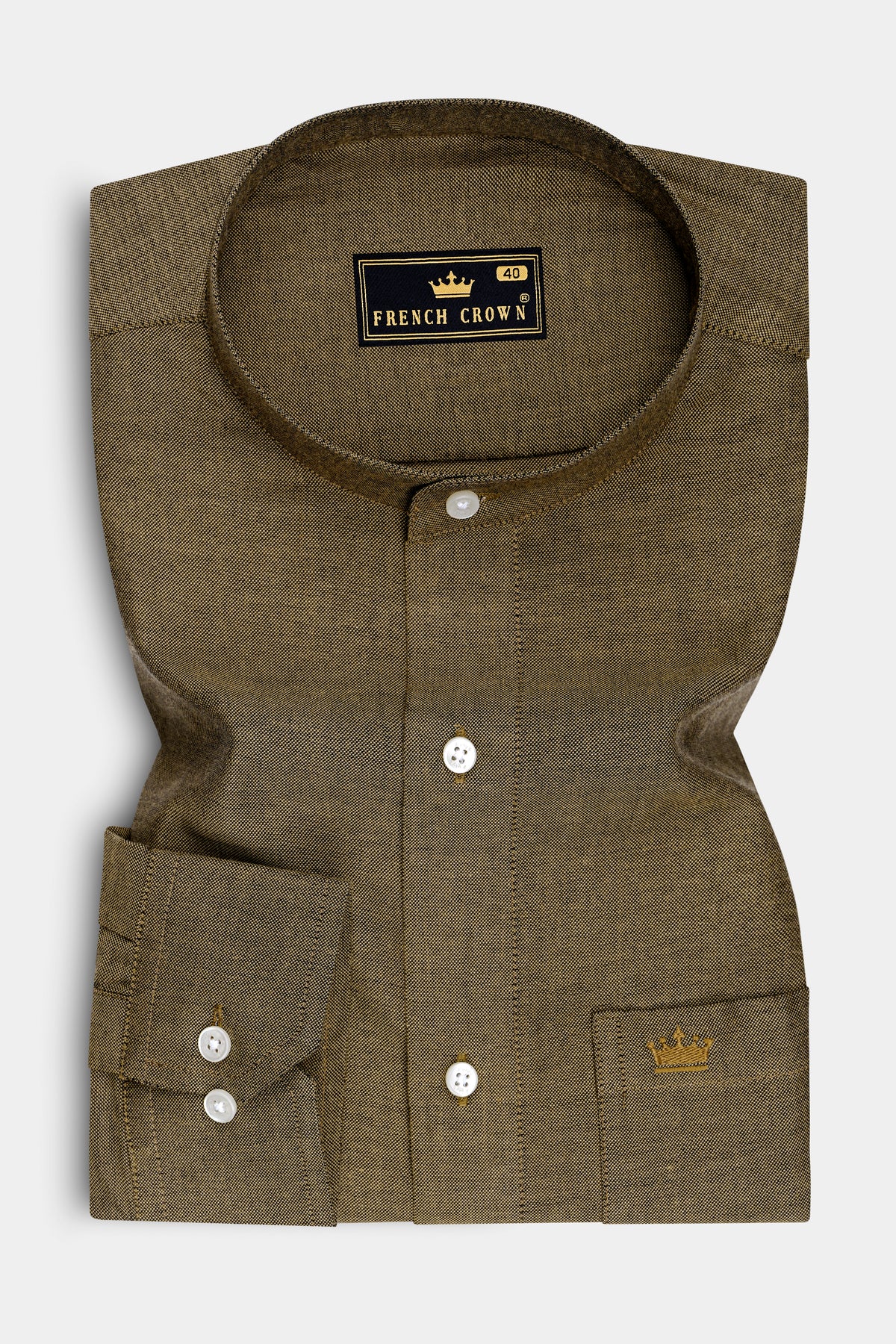 Terros-Hemlock Brown Textured Oxford Premium Cotton Mandarin Casual Shirt