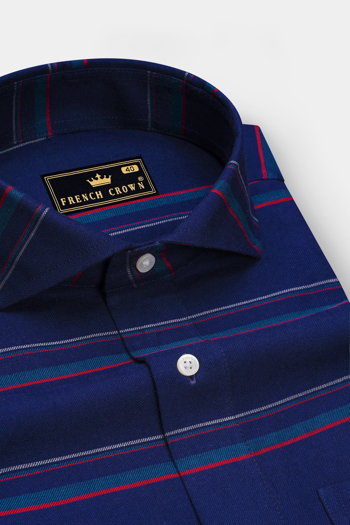 Cavell-Downriver Blue Horizontal Striped Oxford Premium Cotton Cut Away Dress Shirt