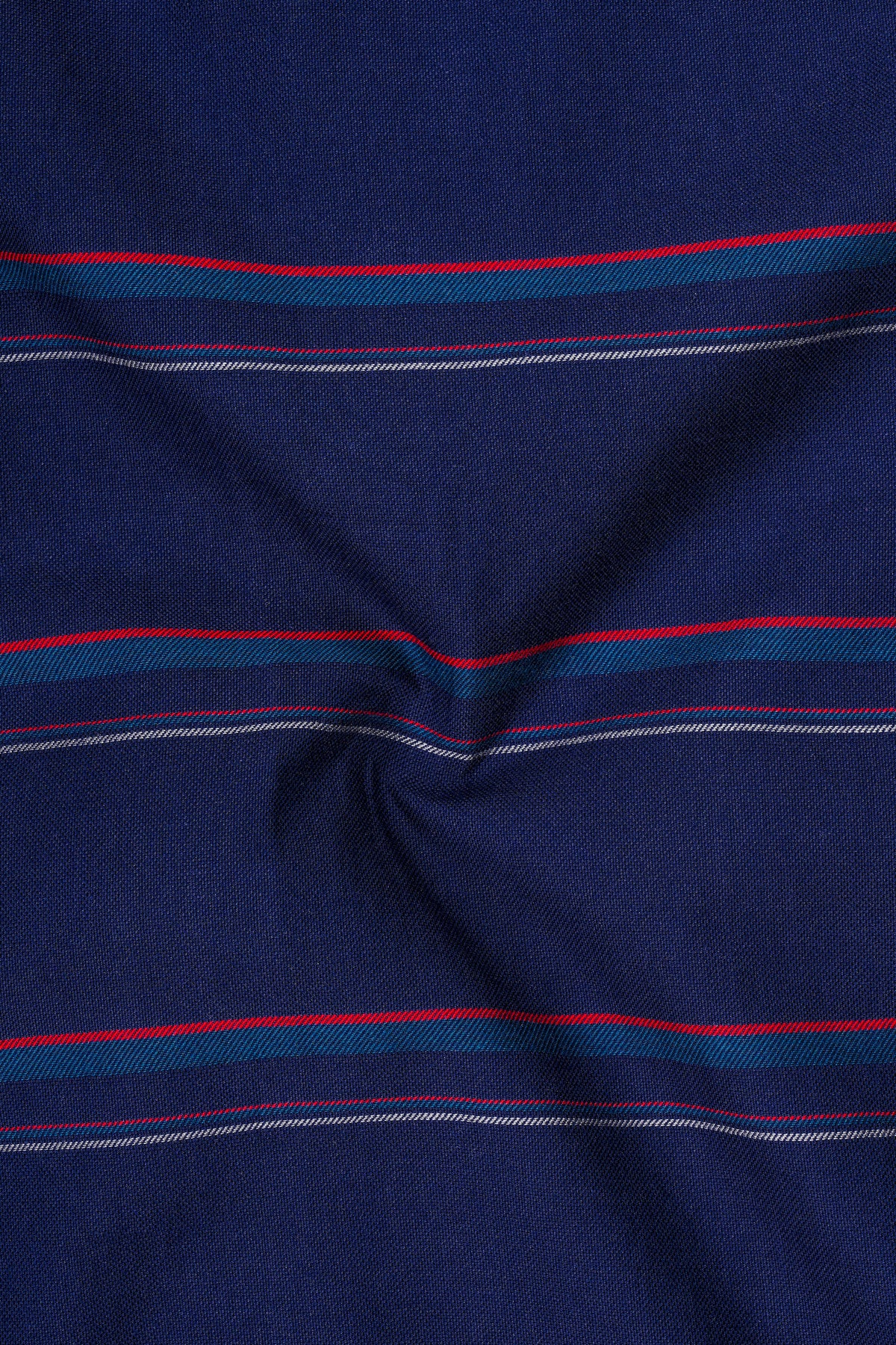 Cavell-Downriver Blue Horizontal Striped Oxford Premium Cotton Cut Away Dress Shirt