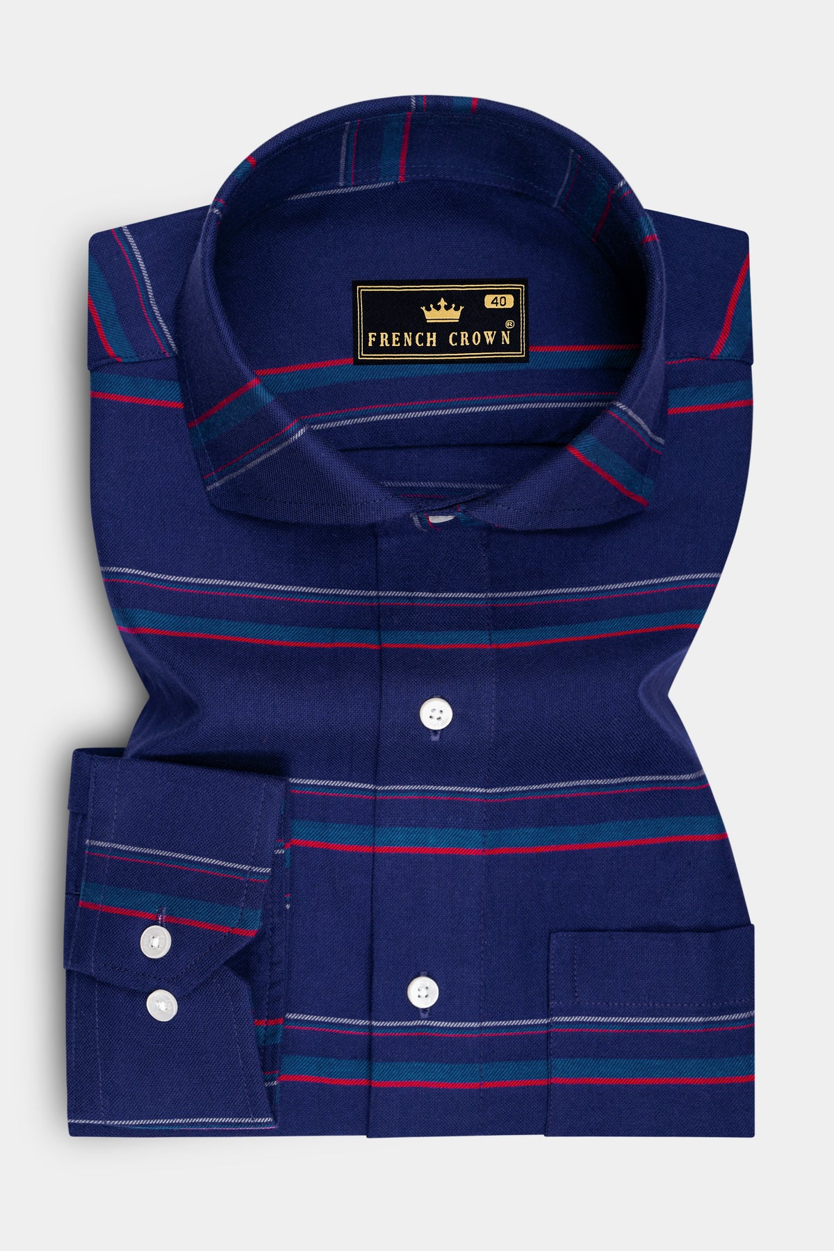 Cavell-Downriver Blue Horizontal Striped Oxford Premium Cotton Cut Away Dress Shirt