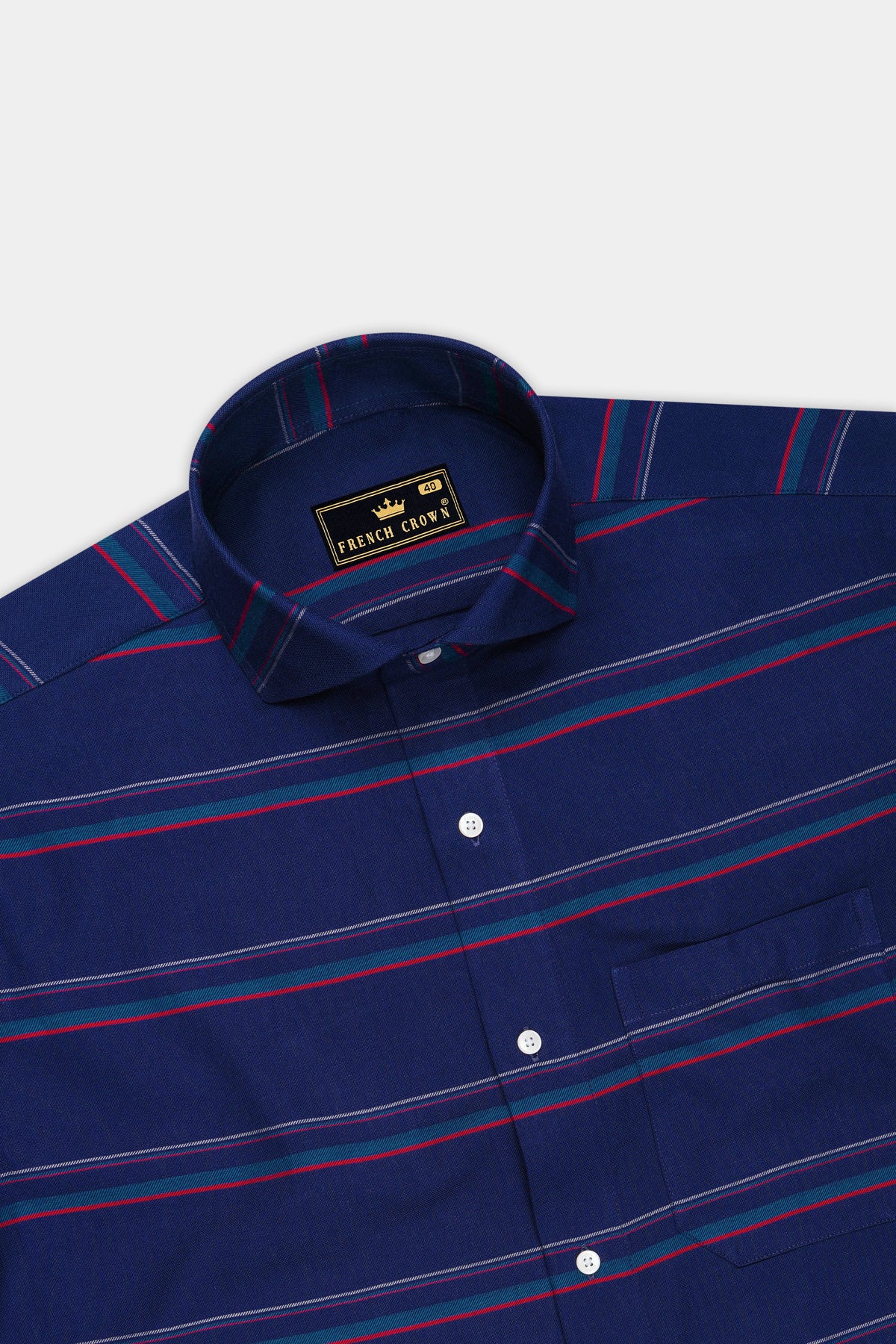 Cavell-Downriver Blue Horizontal Striped Oxford Premium Cotton Cut Away Dress Shirt