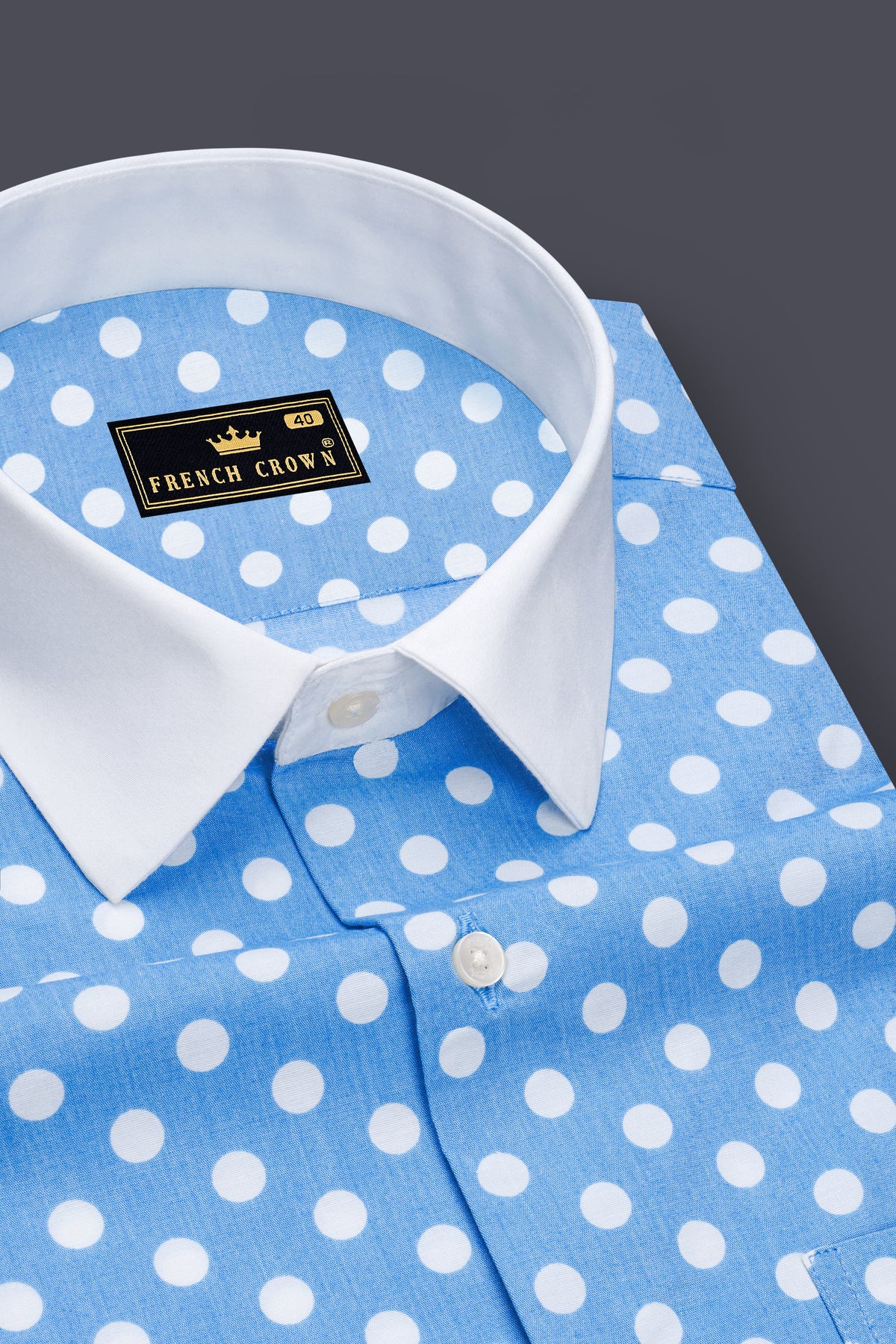 Azure-Moonstone Blue And Bright White Chambray Polka Dot White Cuff Collar Semi Formal Shirt
