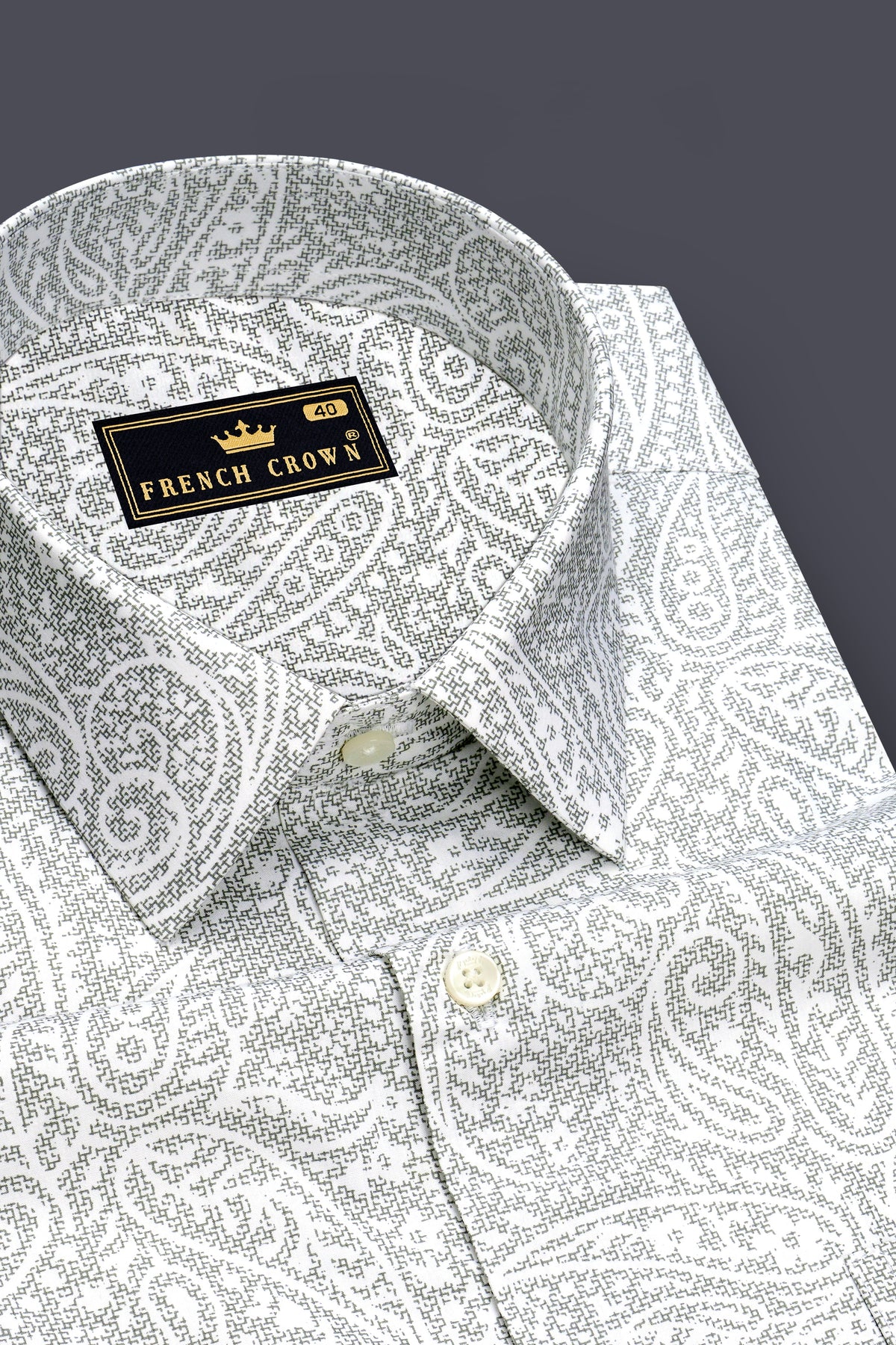 Regalia-Bright White Heritage Paisley Printed Super Soft Premium Cotton Semi Formal Shirt