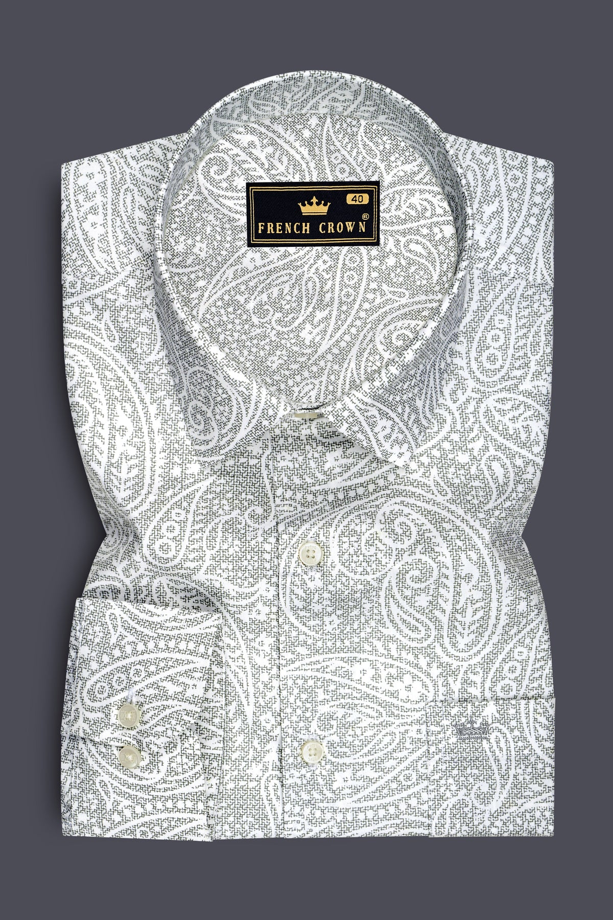 Regalia-Bright White Heritage Paisley Printed Super Soft Premium Cotton Semi Formal Shirt