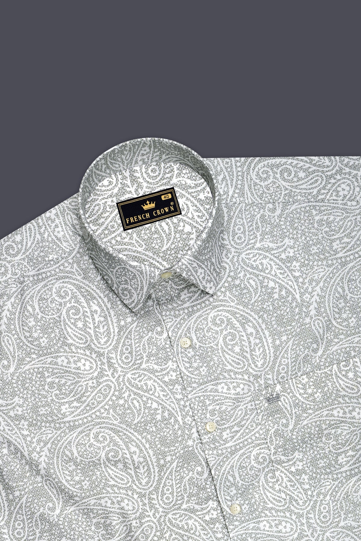 Regalia-Bright White Heritage Paisley Printed Super Soft Premium Cotton Semi Formal Shirt