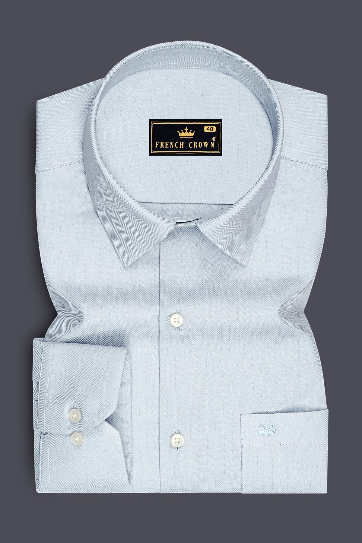 Sterling-Geyser Gray Herringbone Textured Premium Cotton Dress Shirt