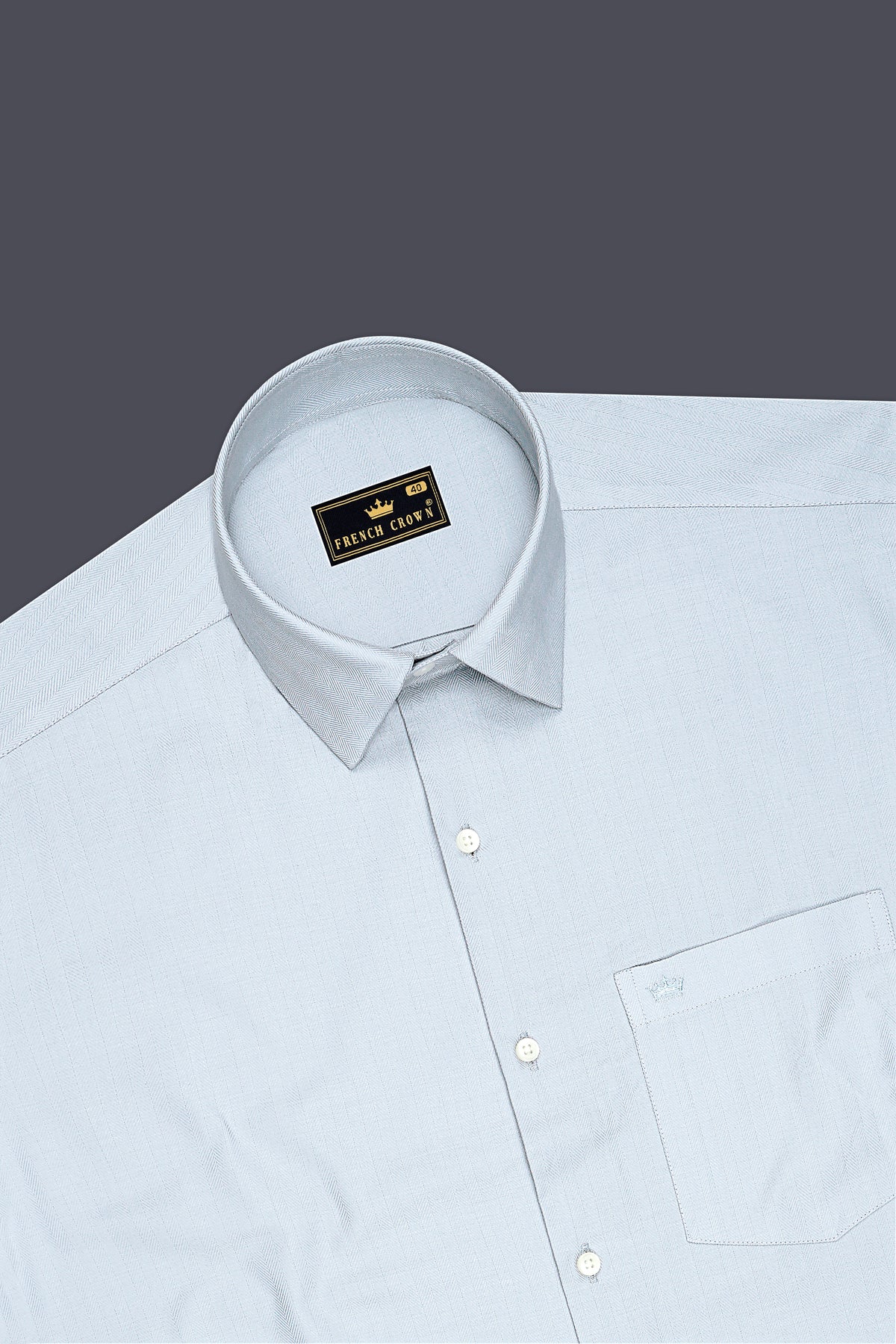 Sterling-Geyser Gray Herringbone Textured Premium Cotton Dress Shirt