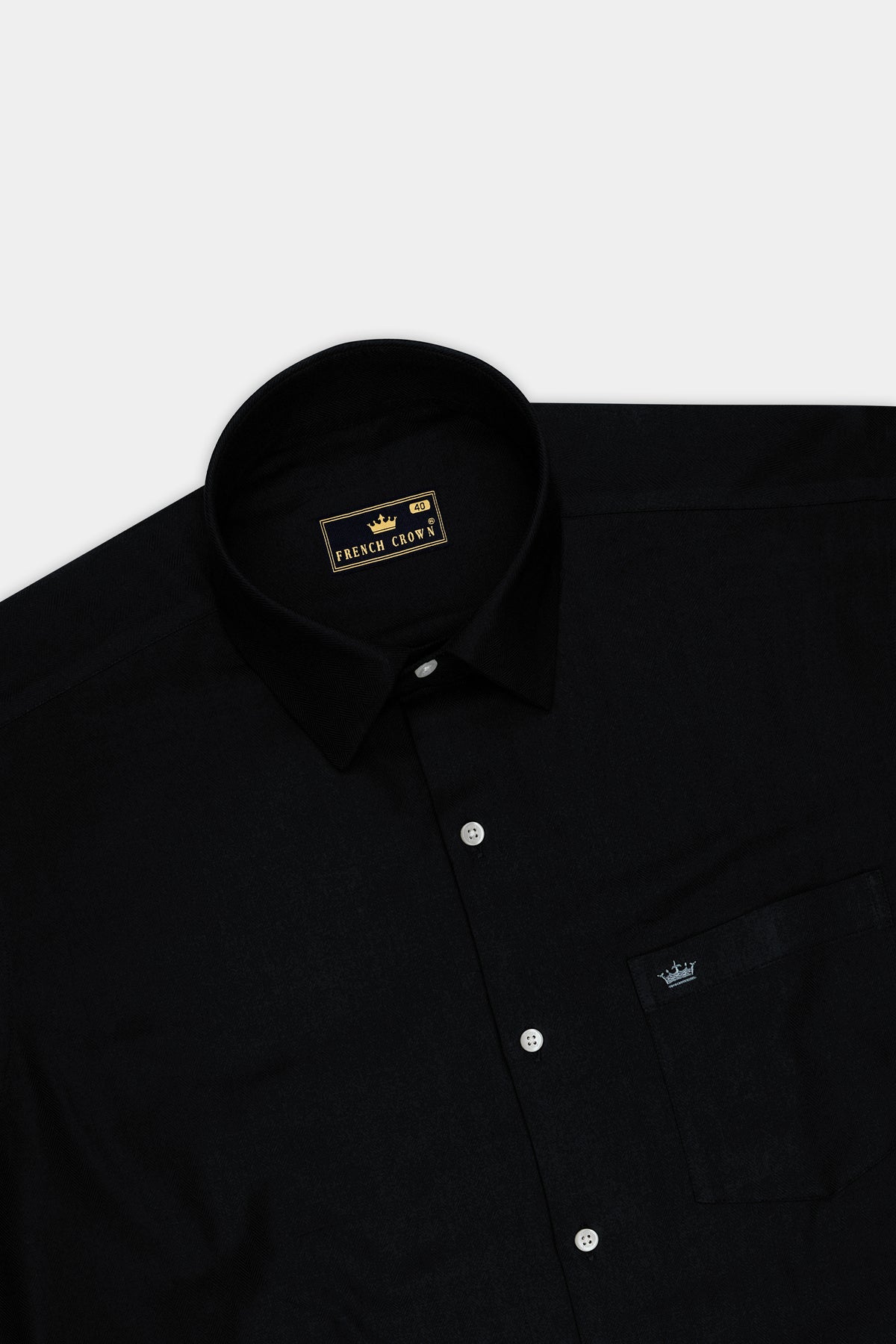 Obsidian-Jade Black Herringbone Textured Premium Cotton Dress Shirt
