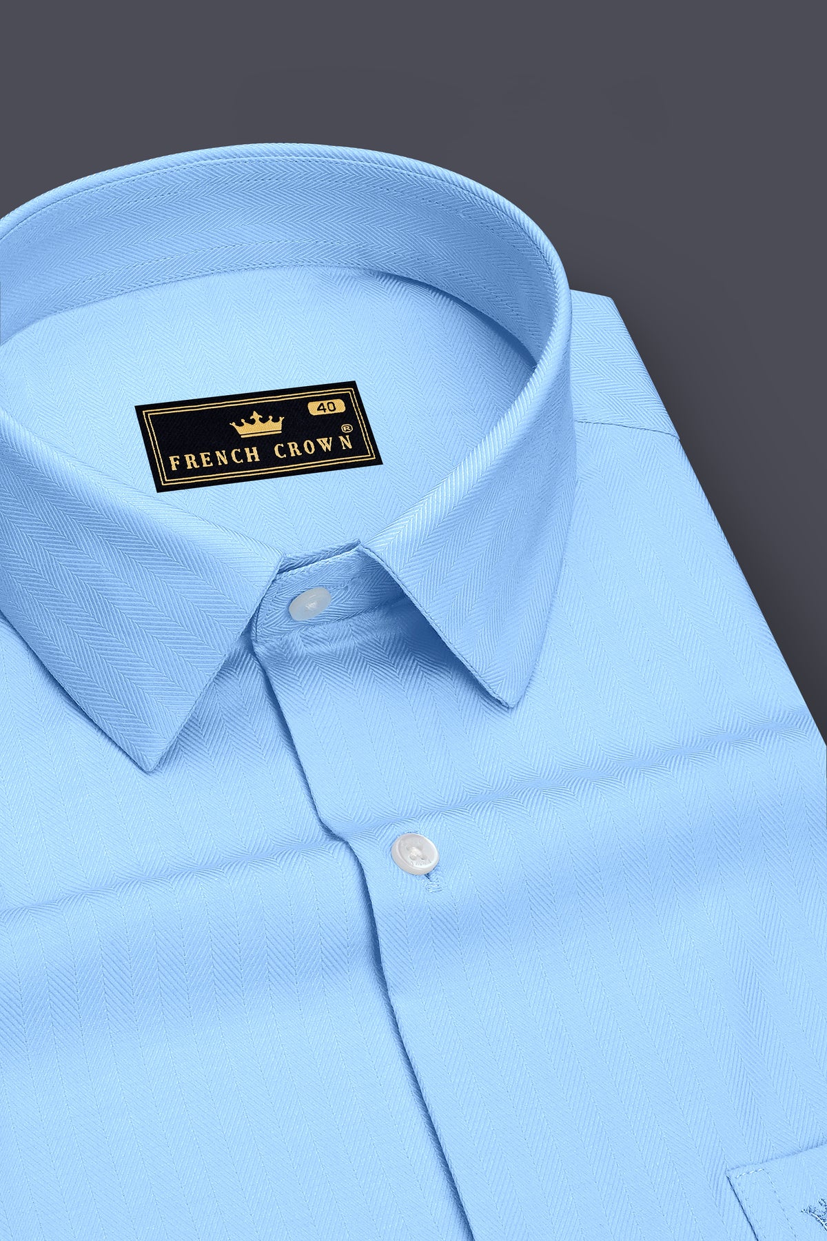 Aurelius-Columbia Blue Herringbone Textured Premium Cotton Dress Shirt