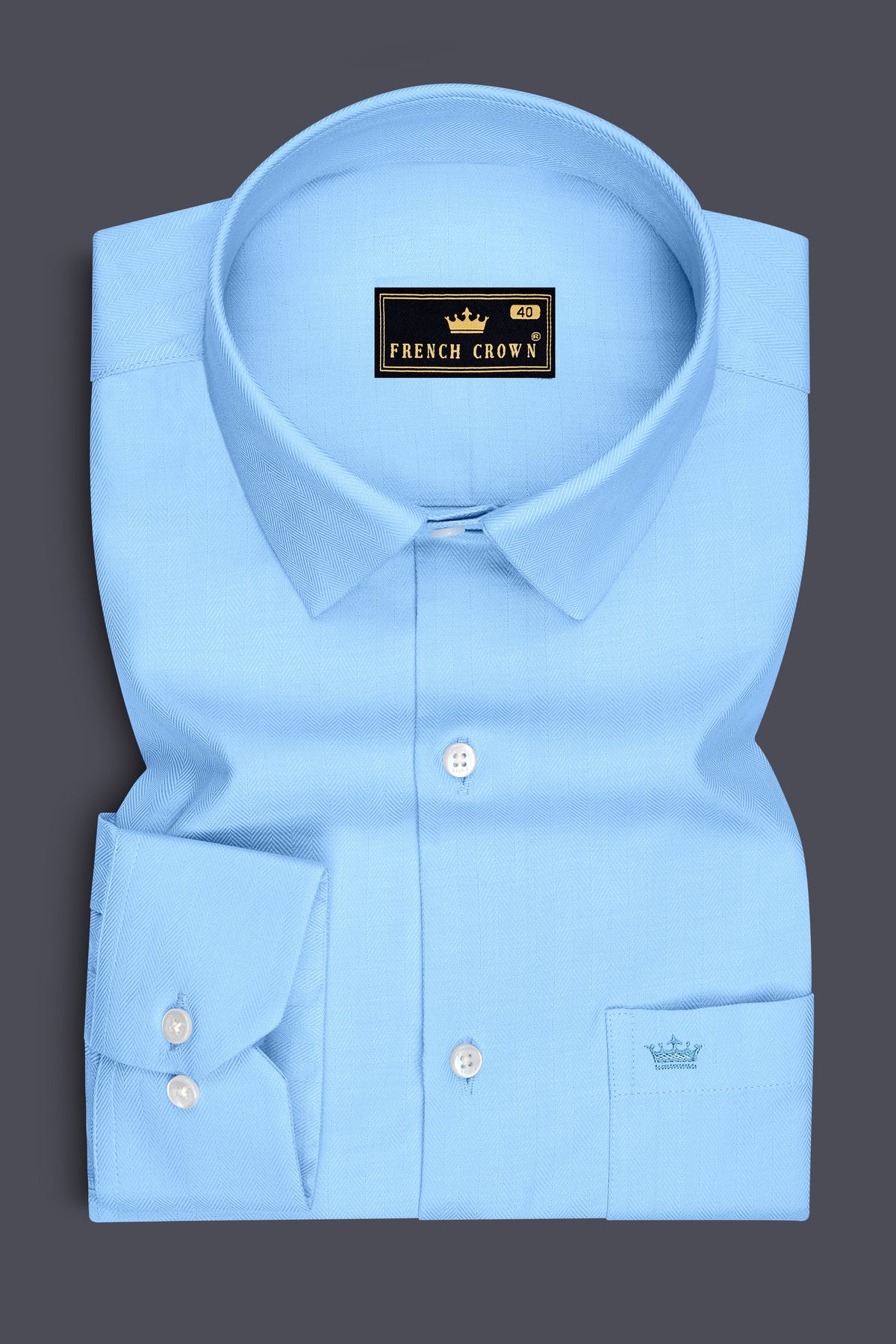 Aurelius-Columbia Blue Herringbone Textured Premium Cotton Dress Shirt
