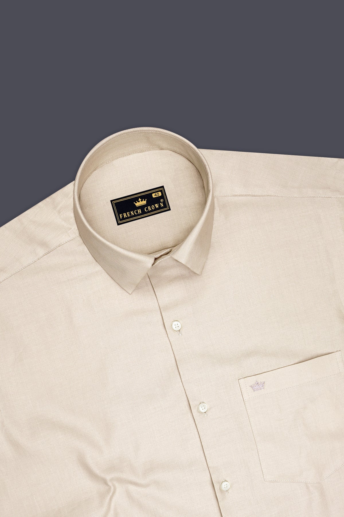 Lumin-Almond Cream Herringbone Textured Premium Cotton Dress Shirt