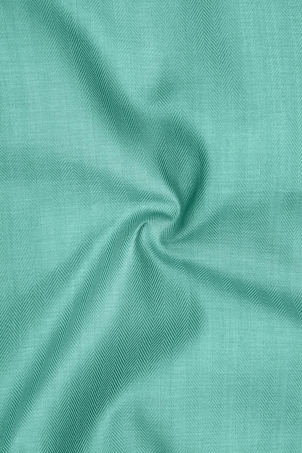 Celes-Cyan Blue Herringbone Textured Premium Cotton Dress Shirt