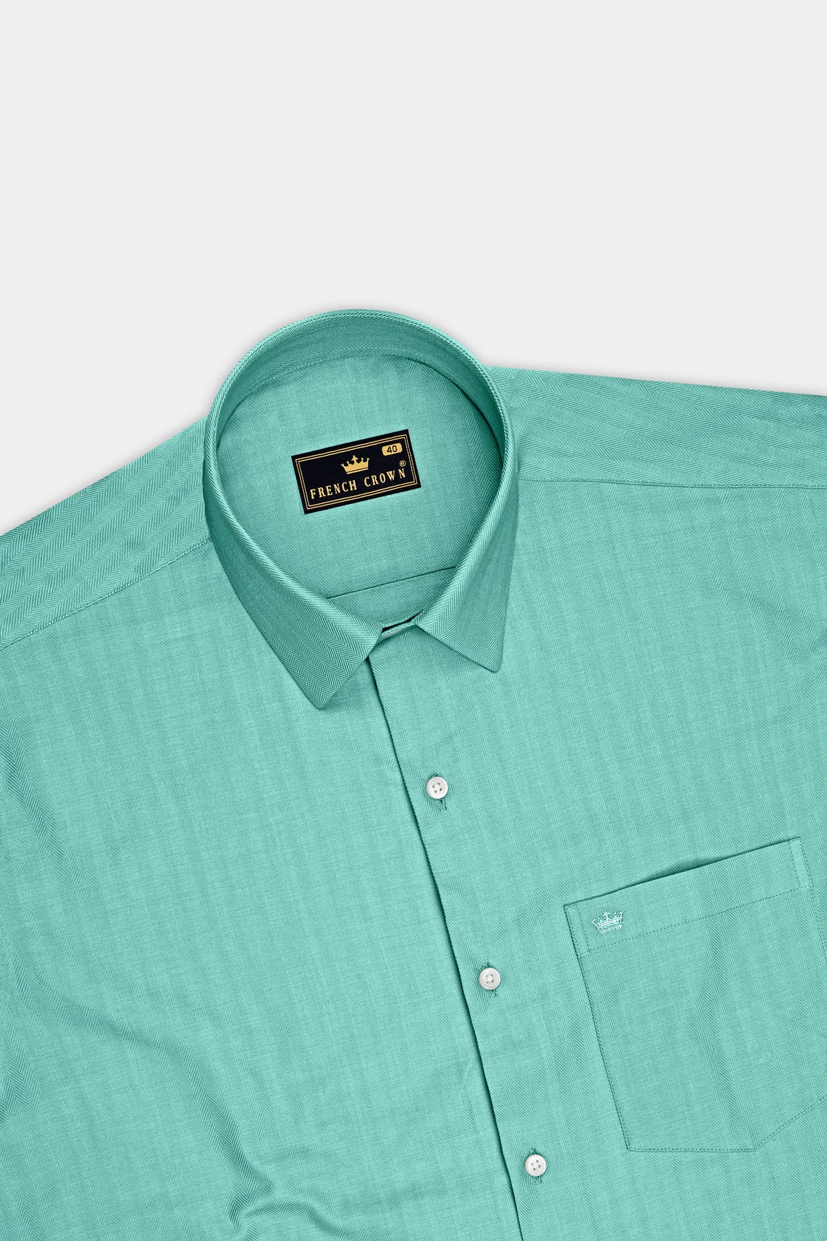 Celes-Cyan Blue Herringbone Textured Premium Cotton Dress Shirt