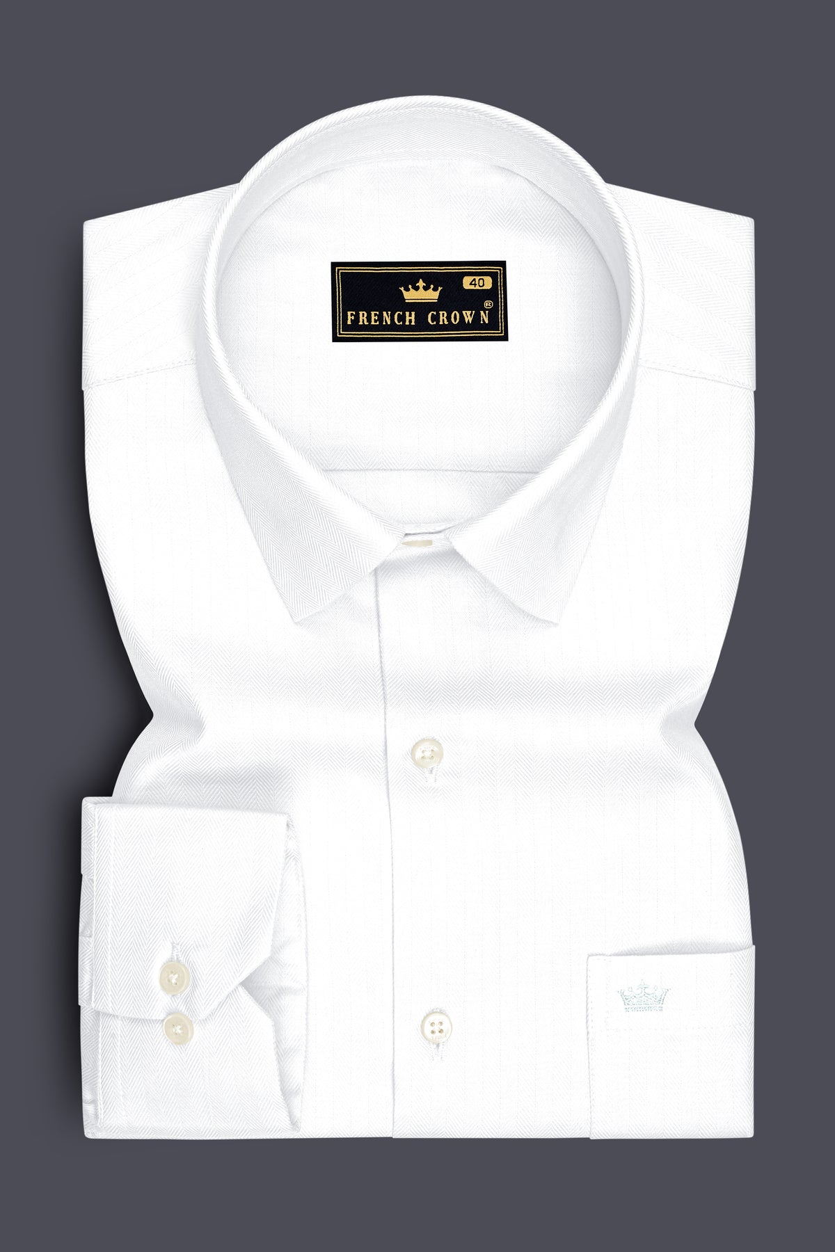 Monarch-Bright White Herringbone Textured Premium Cotton Dress Shirt