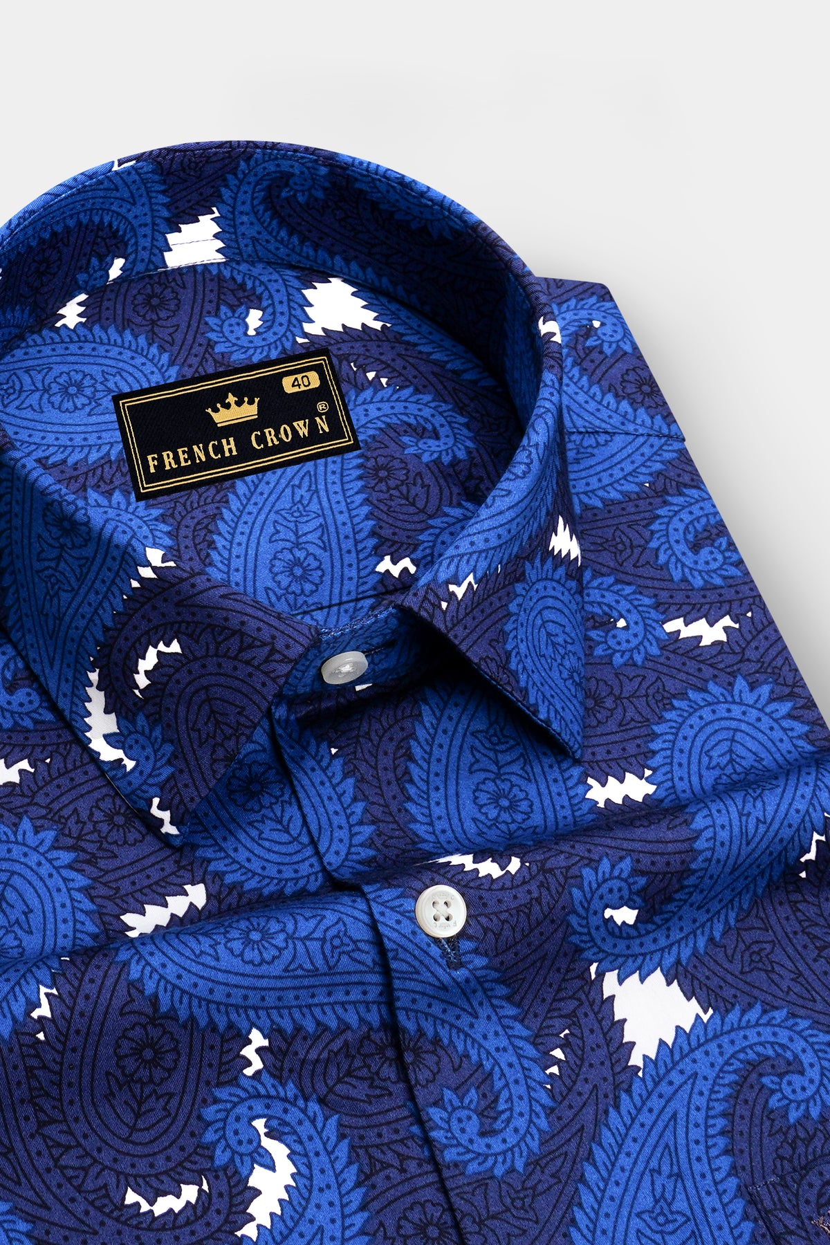 Celeste-Sapphire Blue And Bright White Paisley Printed Subtle Sheen Super Soft Premium Cotton Casual Shirt