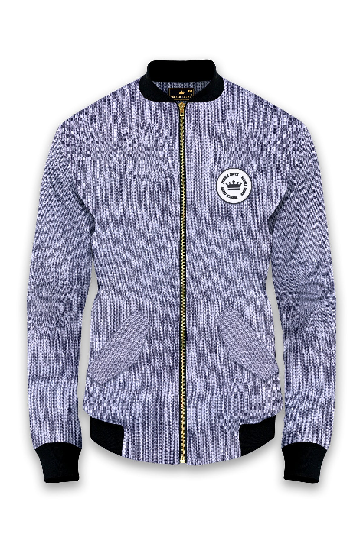 Cinder-Logan Gray Herringbone Textured Premium Cotton Bomber Jacket